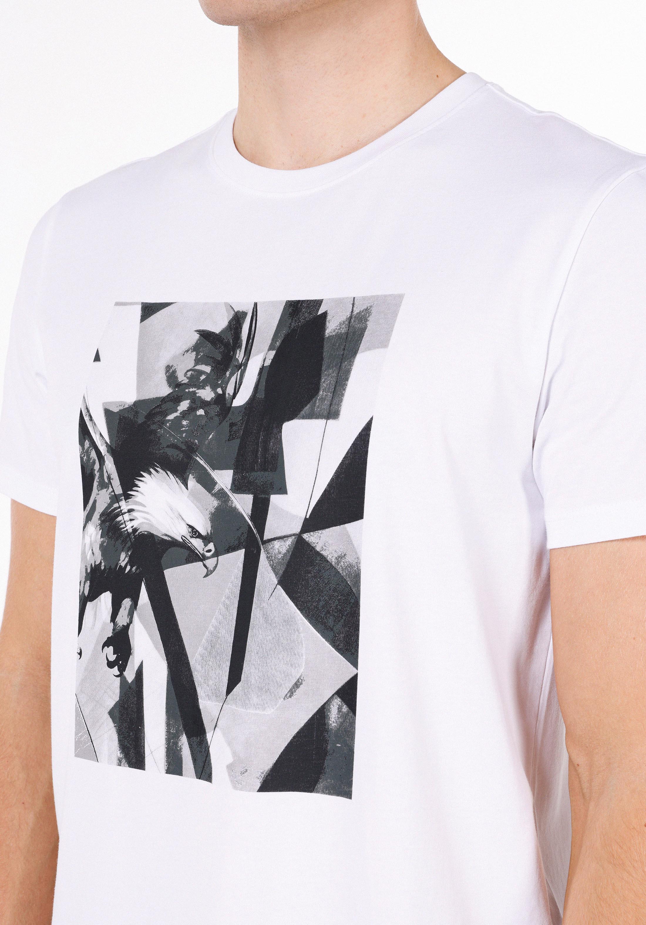 Regular Fit Yuvarlak Yaka Baskılı Erkek Beyaz Kısa Kol Tişört