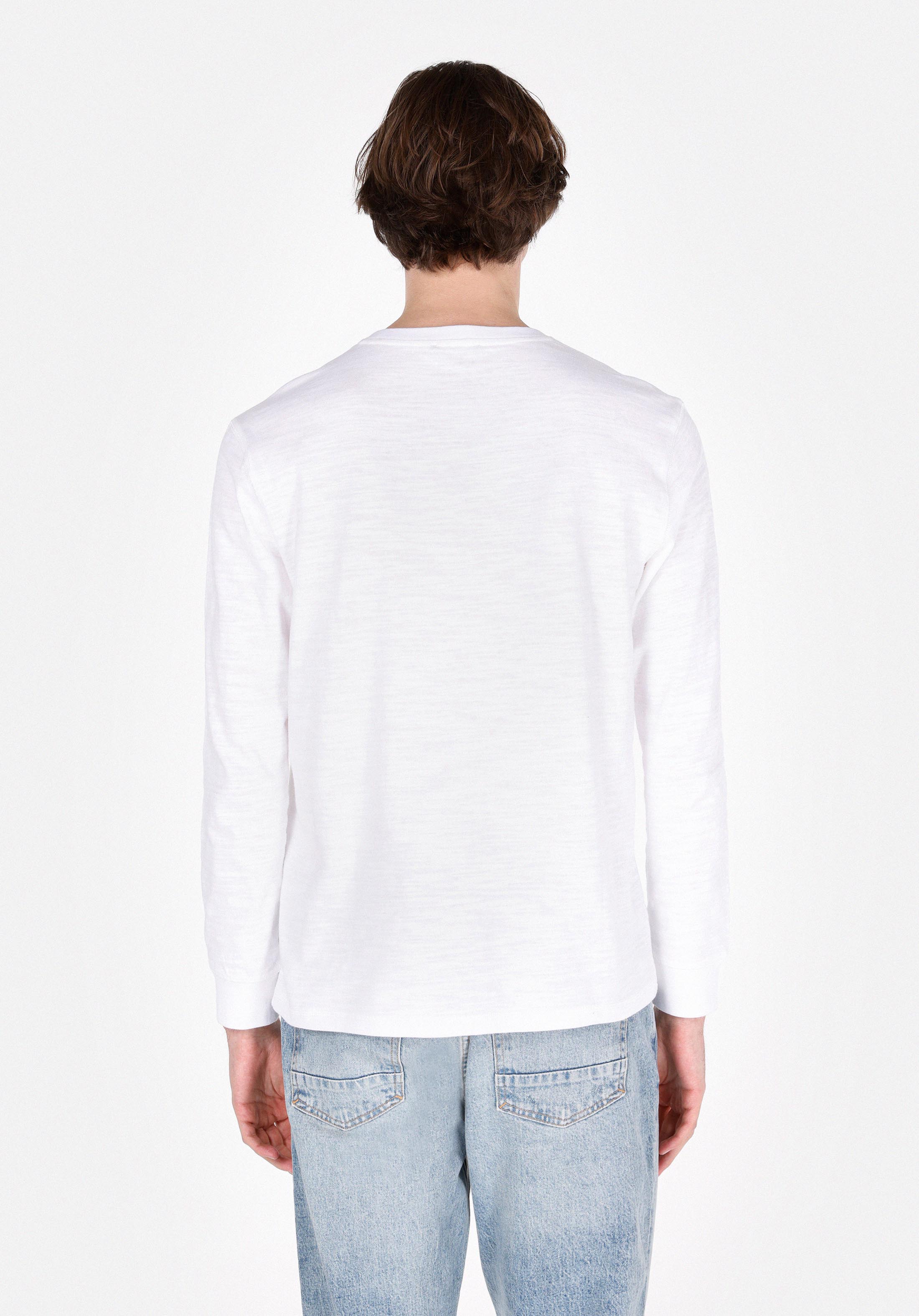 Regular Fit Yuvarlak Yaka Düz Erkek Beyaz Uzun Kol Tişört