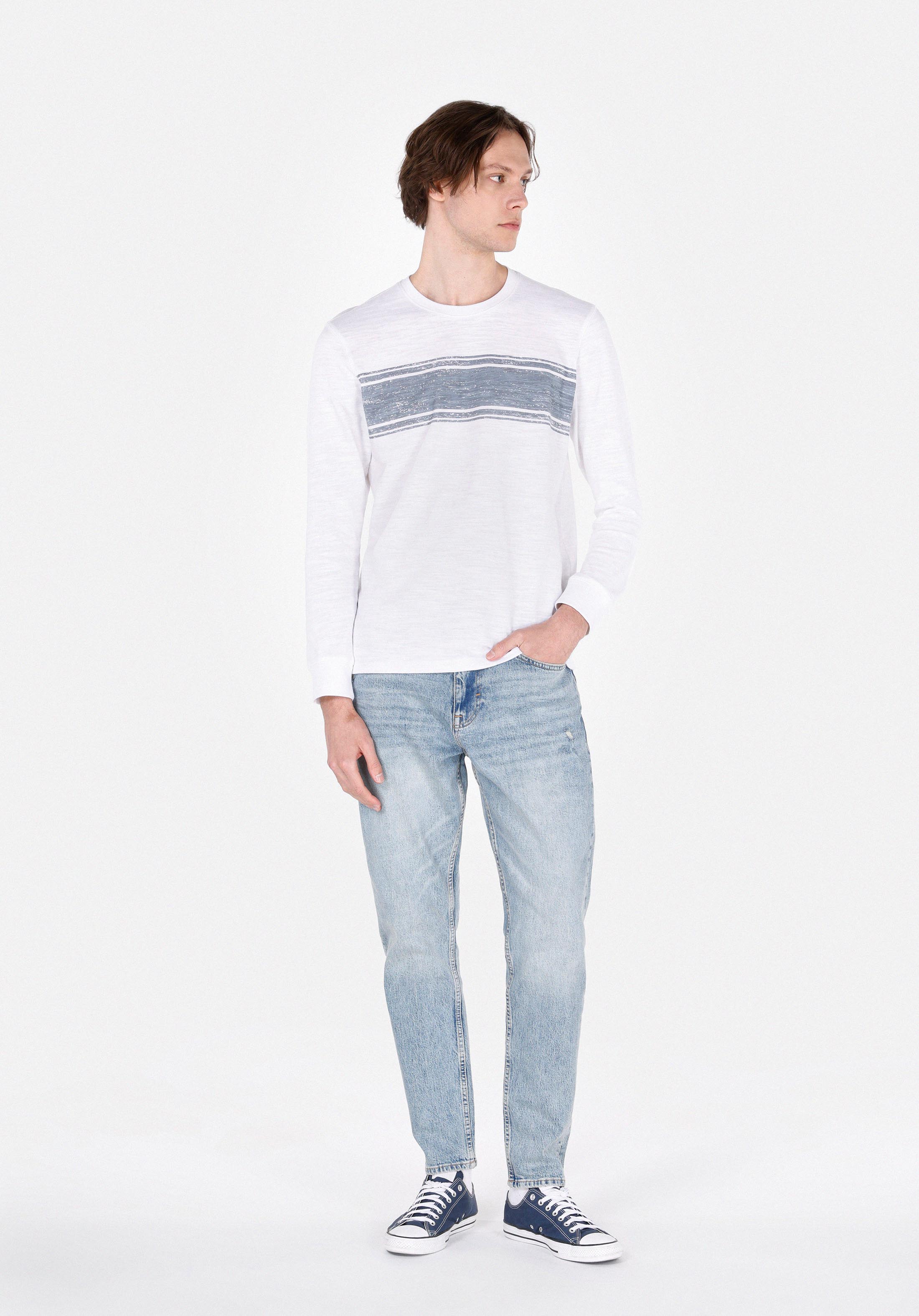 Regular Fit Yuvarlak Yaka Düz Erkek Beyaz Uzun Kol Tişört