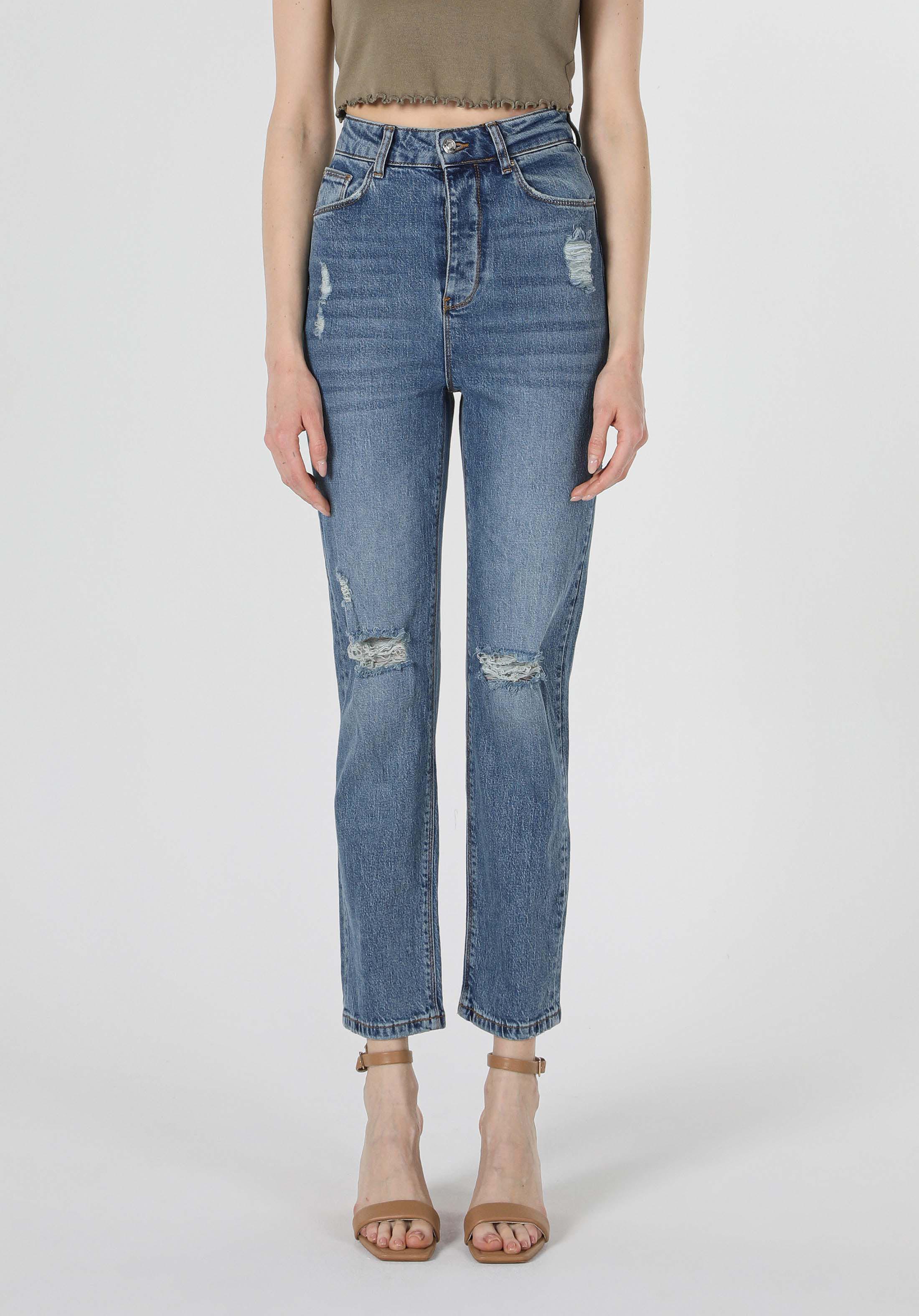 Straight Fit Yüksel Bel Bootcut Kadın Lacivert Jean Pantolon