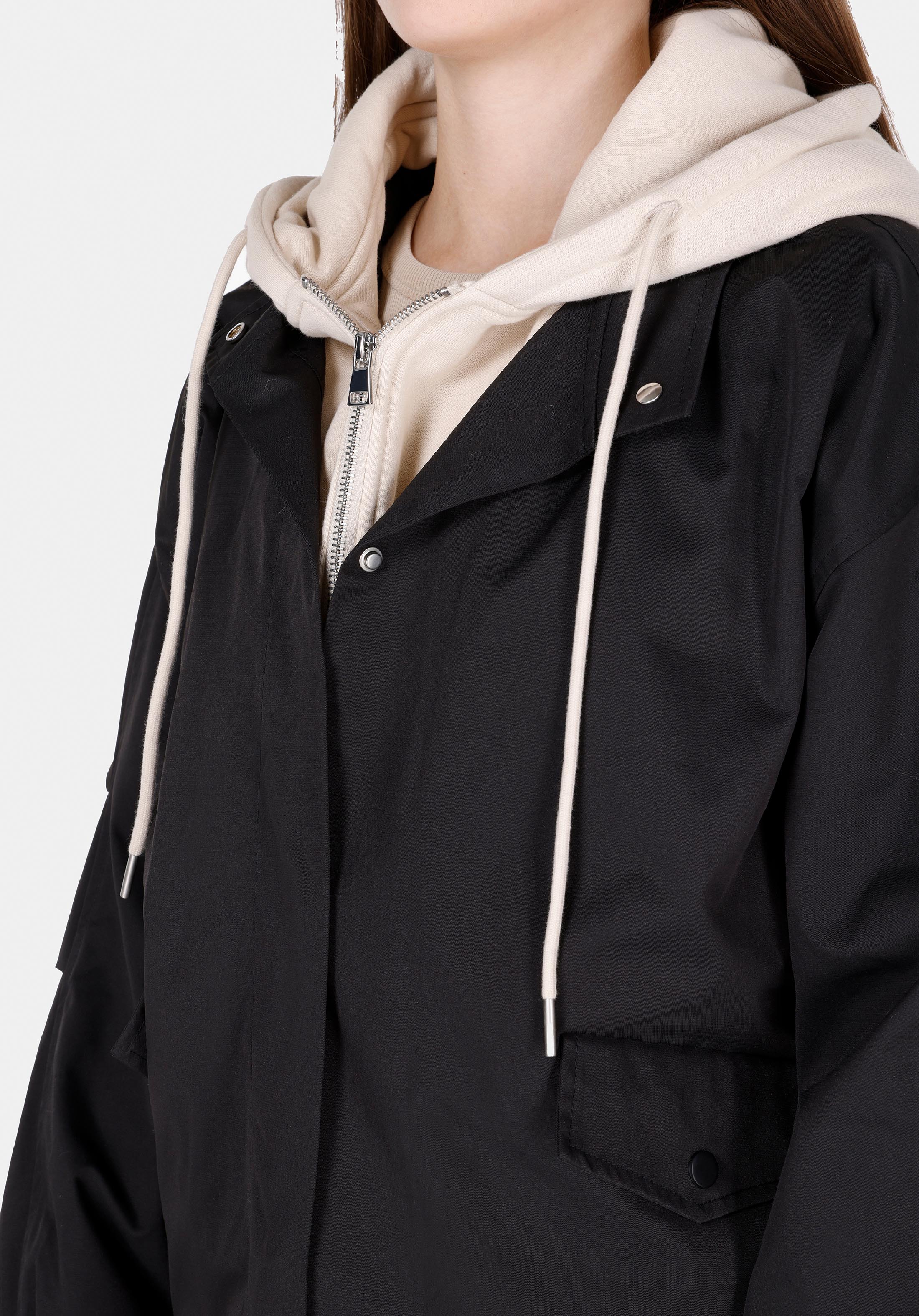 Regular Fit Kapüşonlu Fermuarlı Astarlı Suya Dayanıklı Kadın Siyah Mont