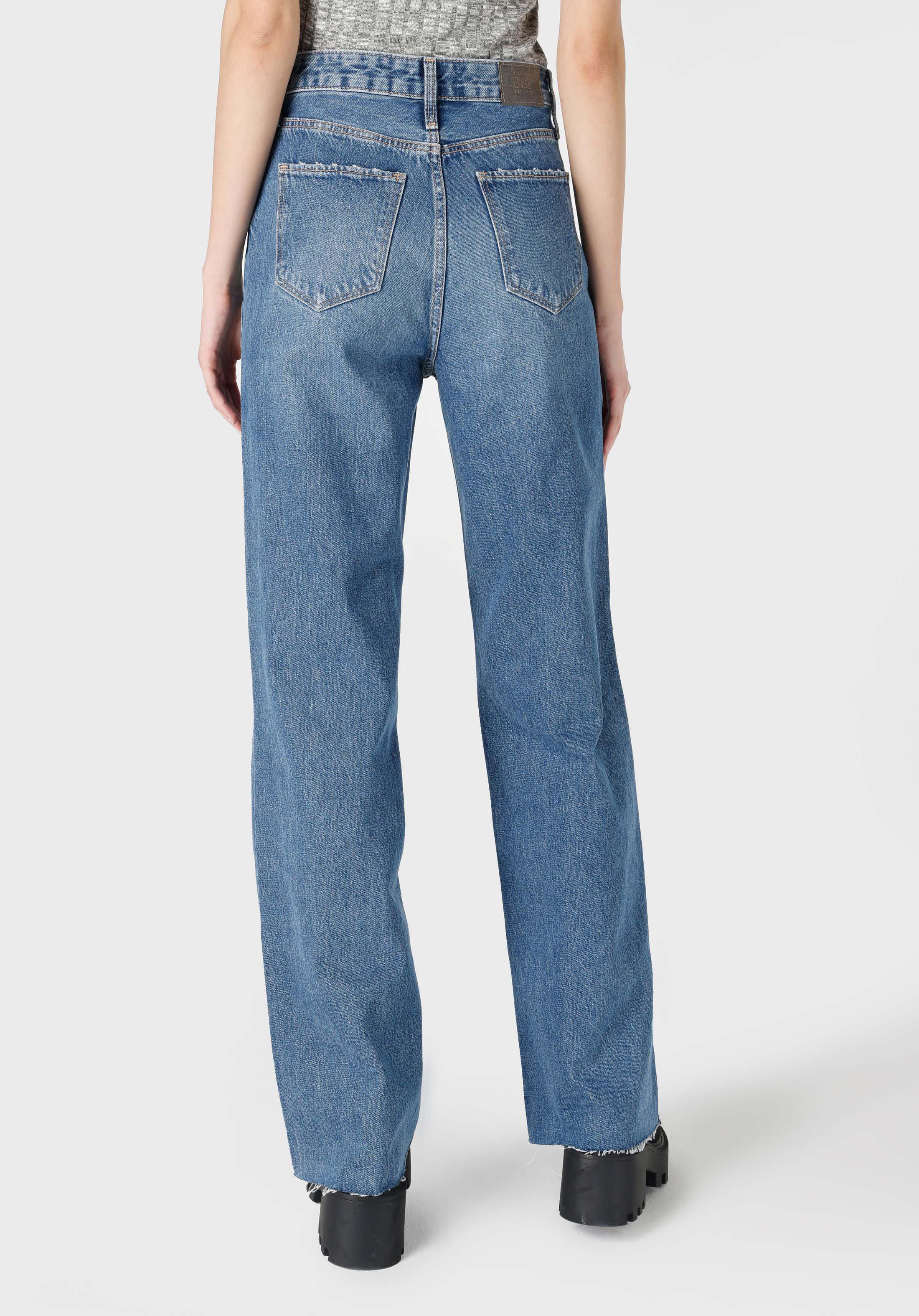 Regular Fit Yüksel Bel Geniş Paça Kadın İndigo Jean Pantolon