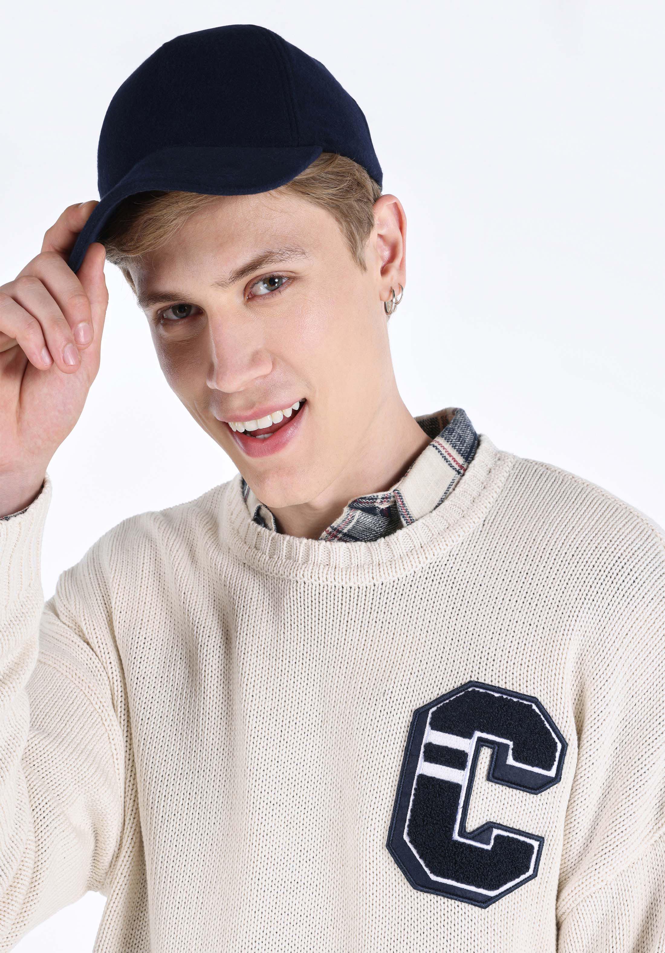 Comfort Fit Yuvarlak Yaka Jakarlı Erkek Beyaz Kazak