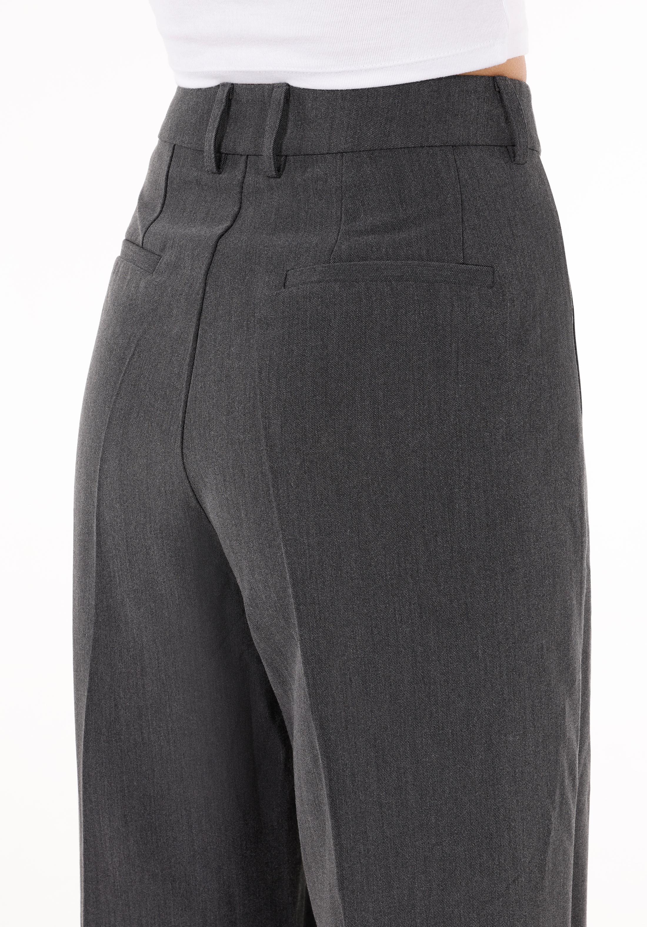 Regular Fit Yüksel Bel Geniş Paça Kadın Gri  Pantolon