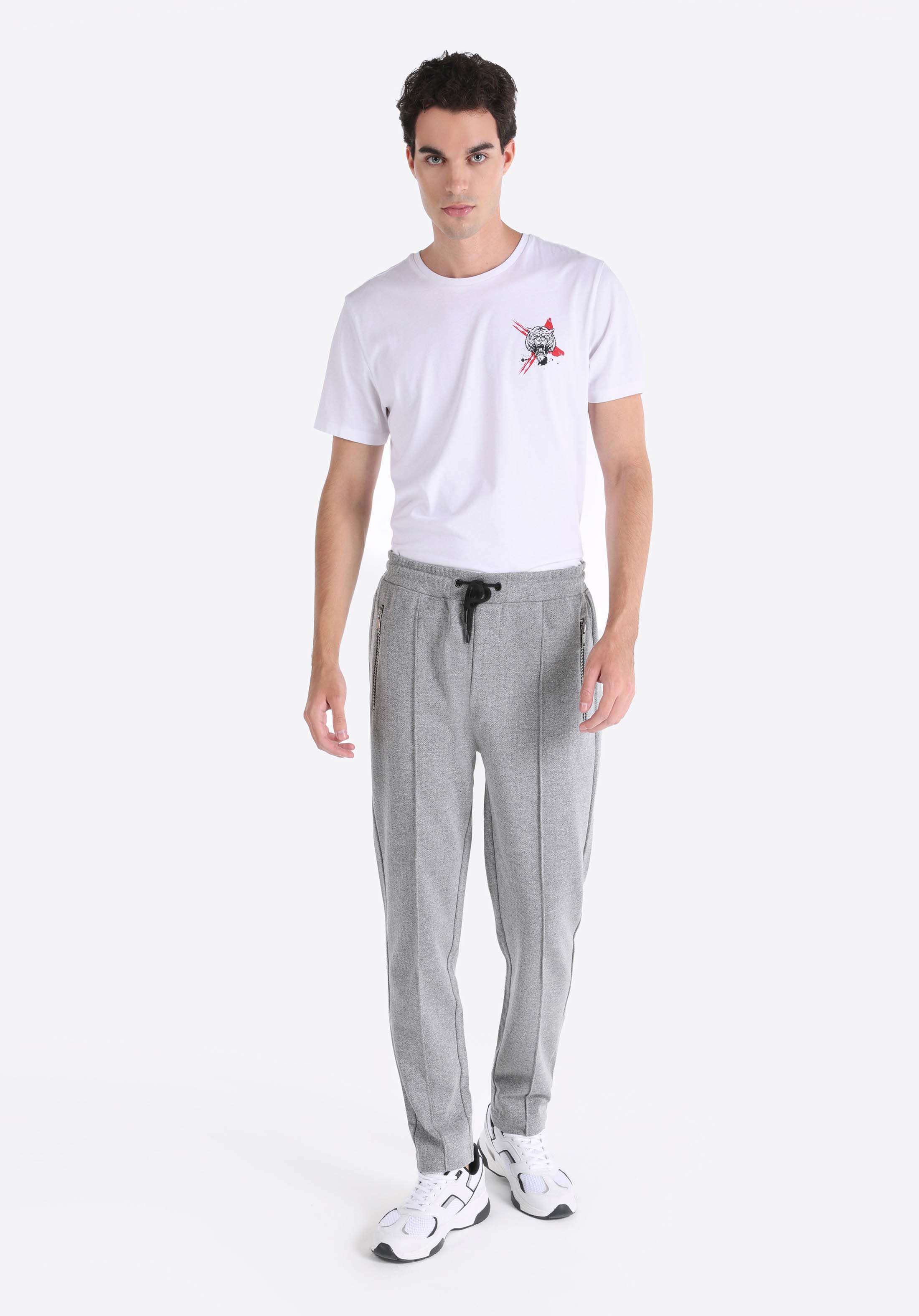 Slim Fit Orta Bel Düz Erkek Gri Eşofman Altı