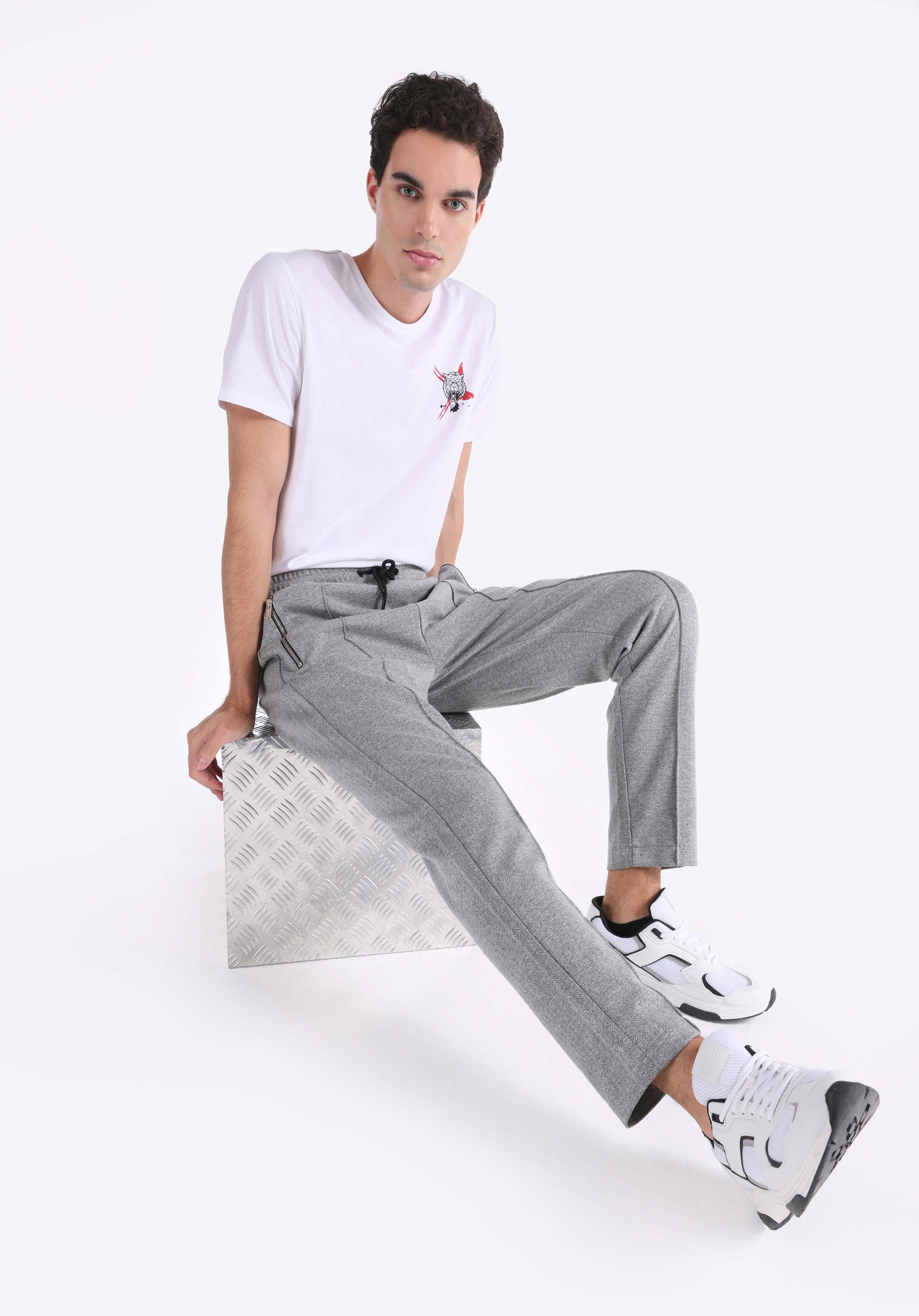 Slim Fit Orta Bel Düz Erkek Gri Eşofman Altı
