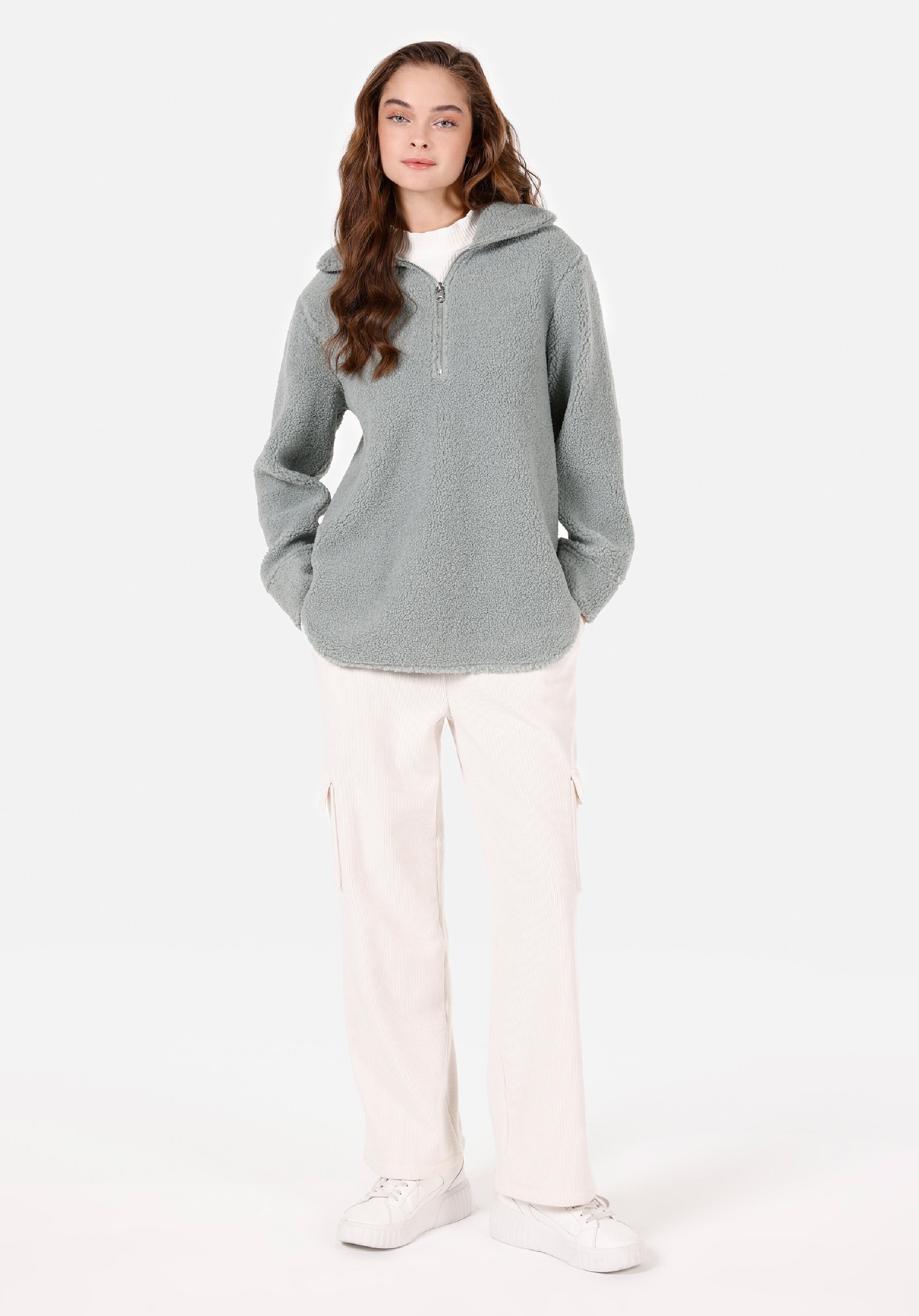 Regular Fit Fermuarlı  Kadın Yeşil Sweatshirt