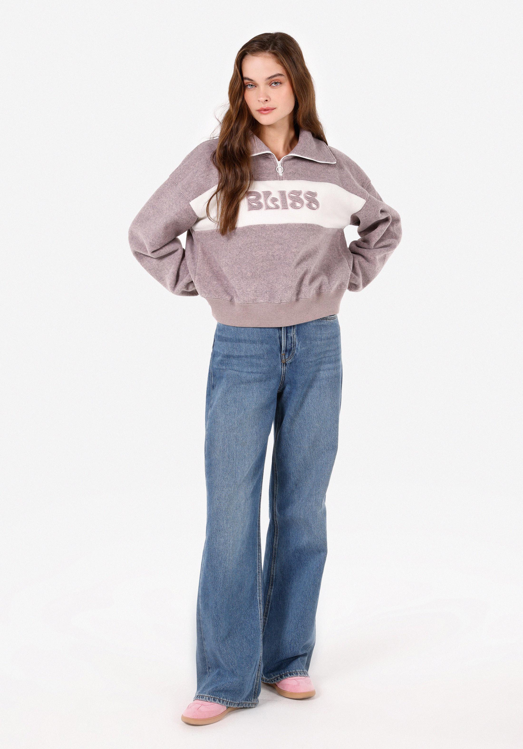 Regular Fit Fermuarlı  Kadın Pembe Sweatshirt