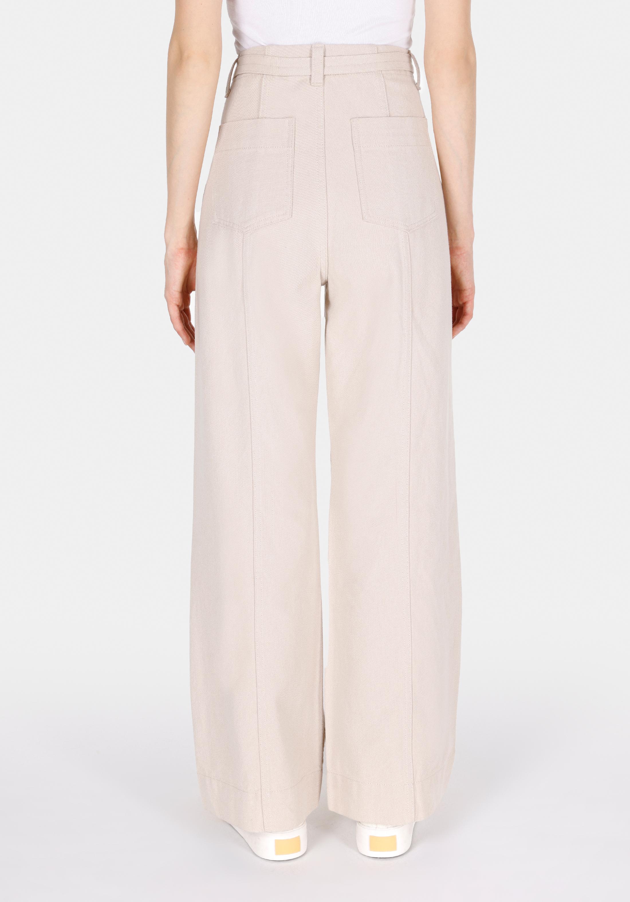 Regular Fit Orta Bel Geniş Paça Kadın Bej  Pantolon