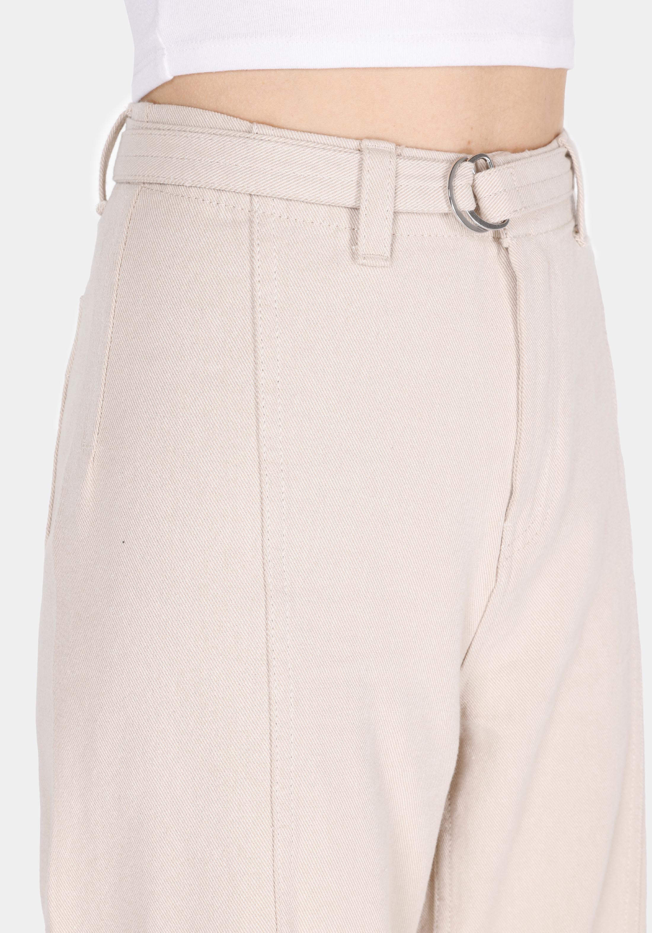 Regular Fit Orta Bel Geniş Paça Kadın Bej  Pantolon