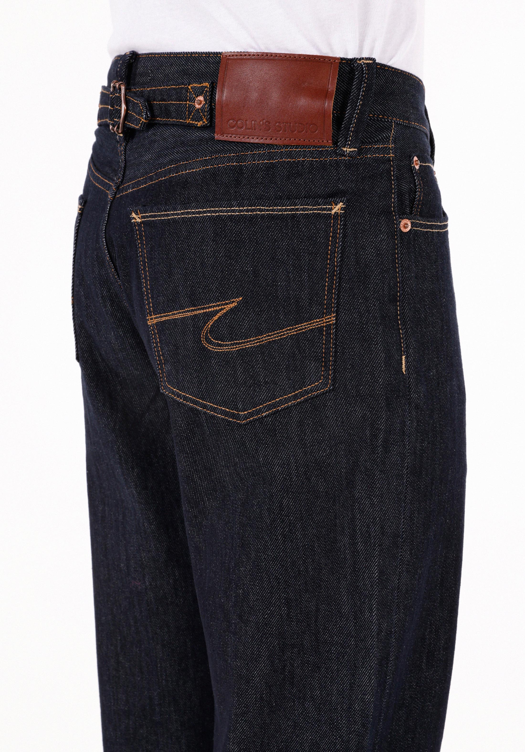 Straight Fit Yüksel Bel Düz Paça Erkek Lacivert Jean Pantolon