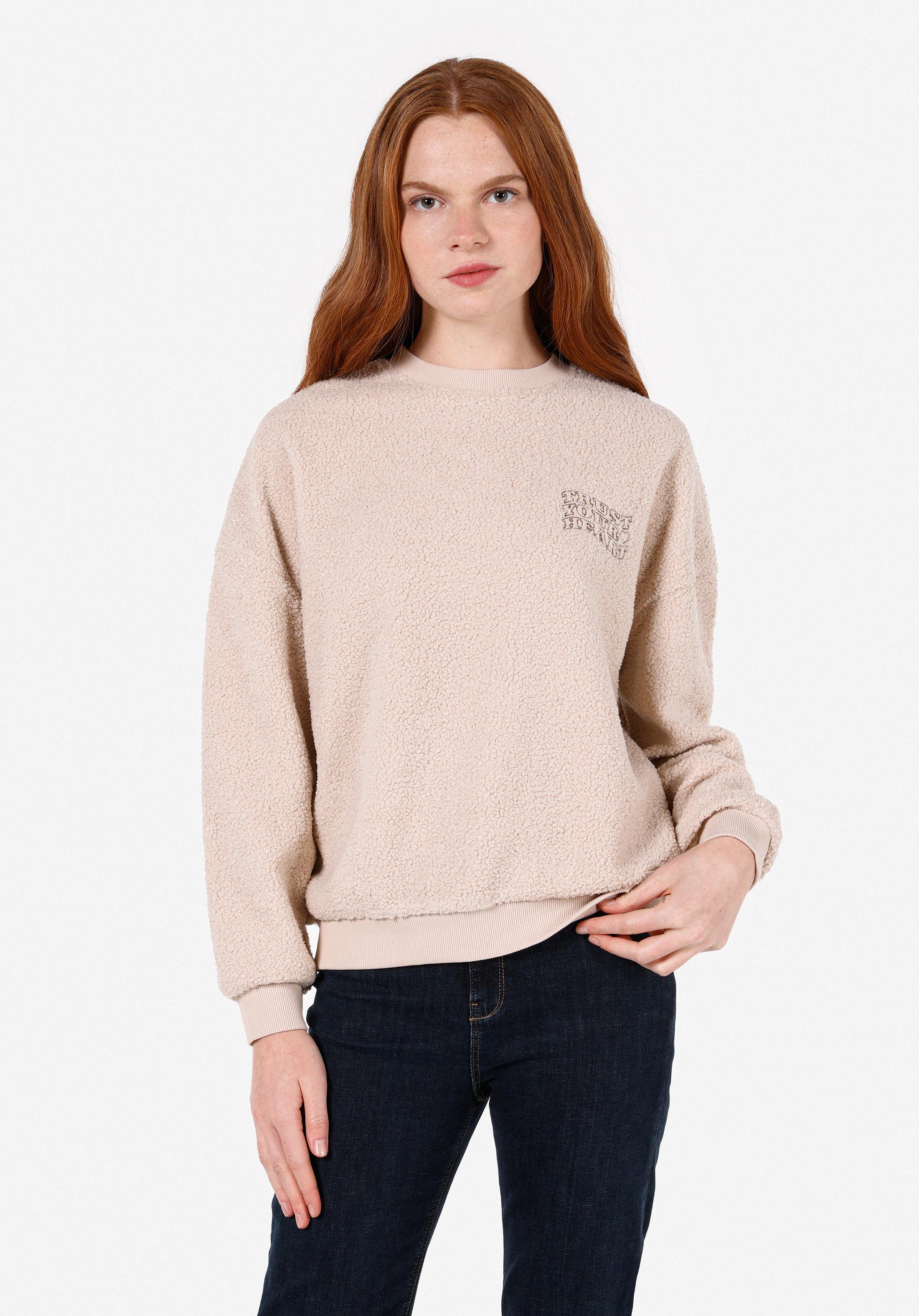 Regular Fit Yuvarlak Yaka  Kadın Bej Sweatshirt
