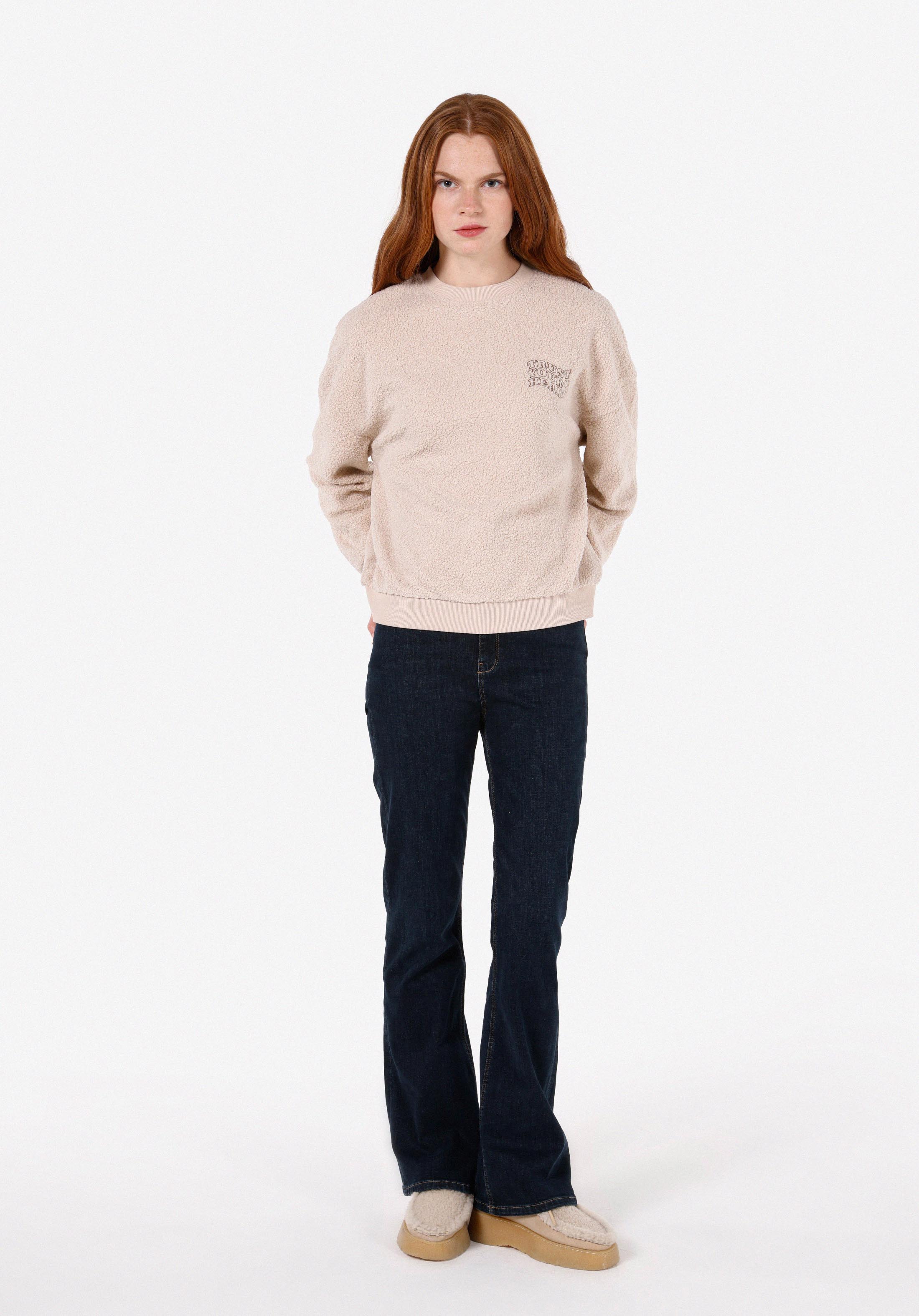 Regular Fit Yuvarlak Yaka  Kadın Bej Sweatshirt