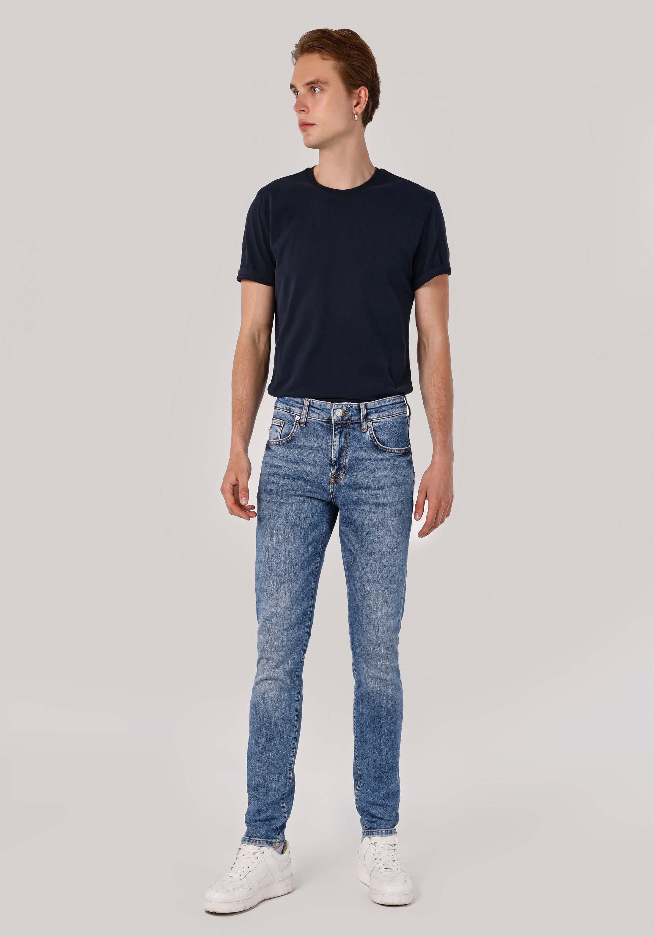 Slim Fit Düşük Bel Dar Paça Erkek İndigo Jean Pantolon