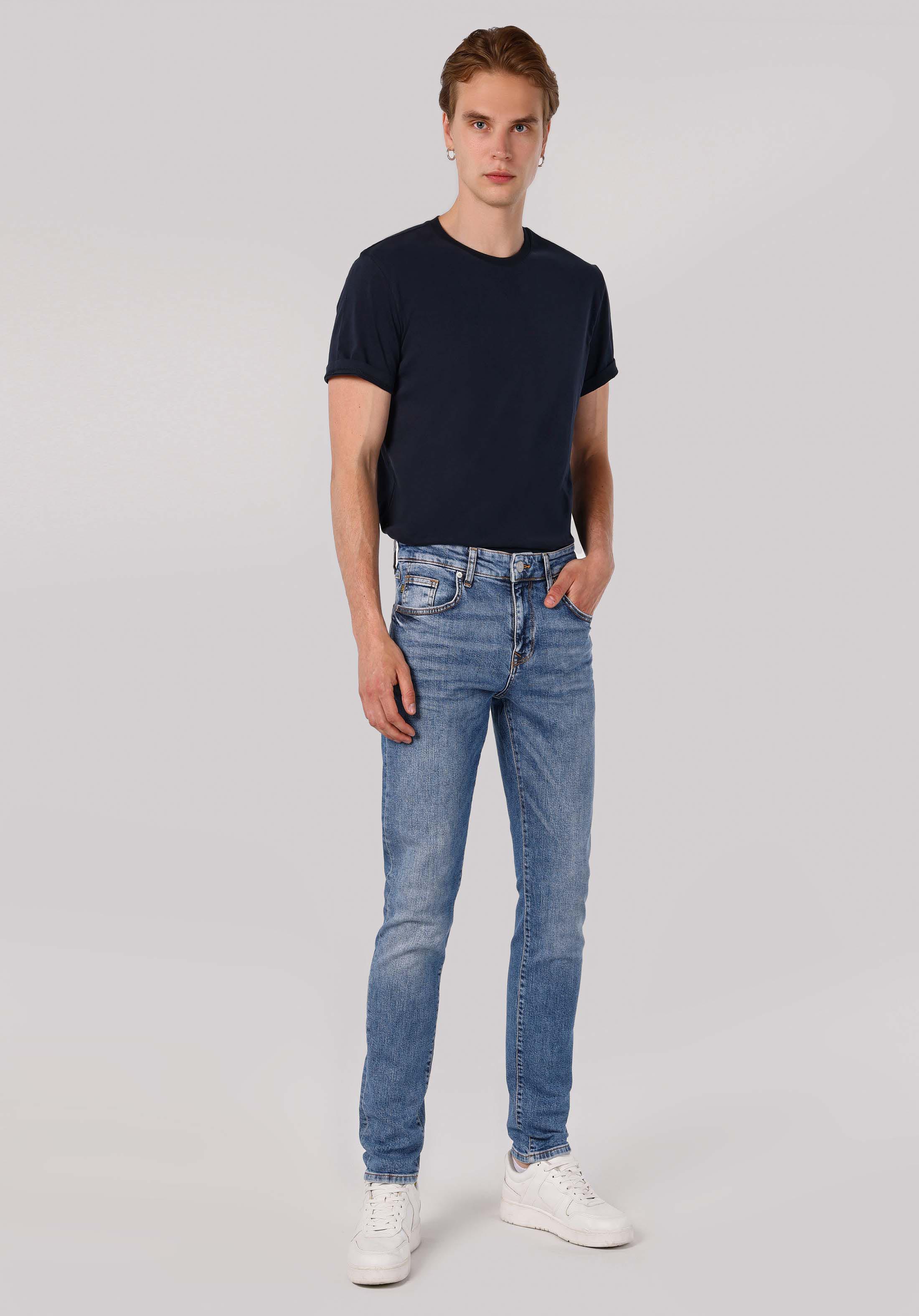 Slim Fit Düşük Bel Dar Paça Erkek İndigo Jean Pantolon