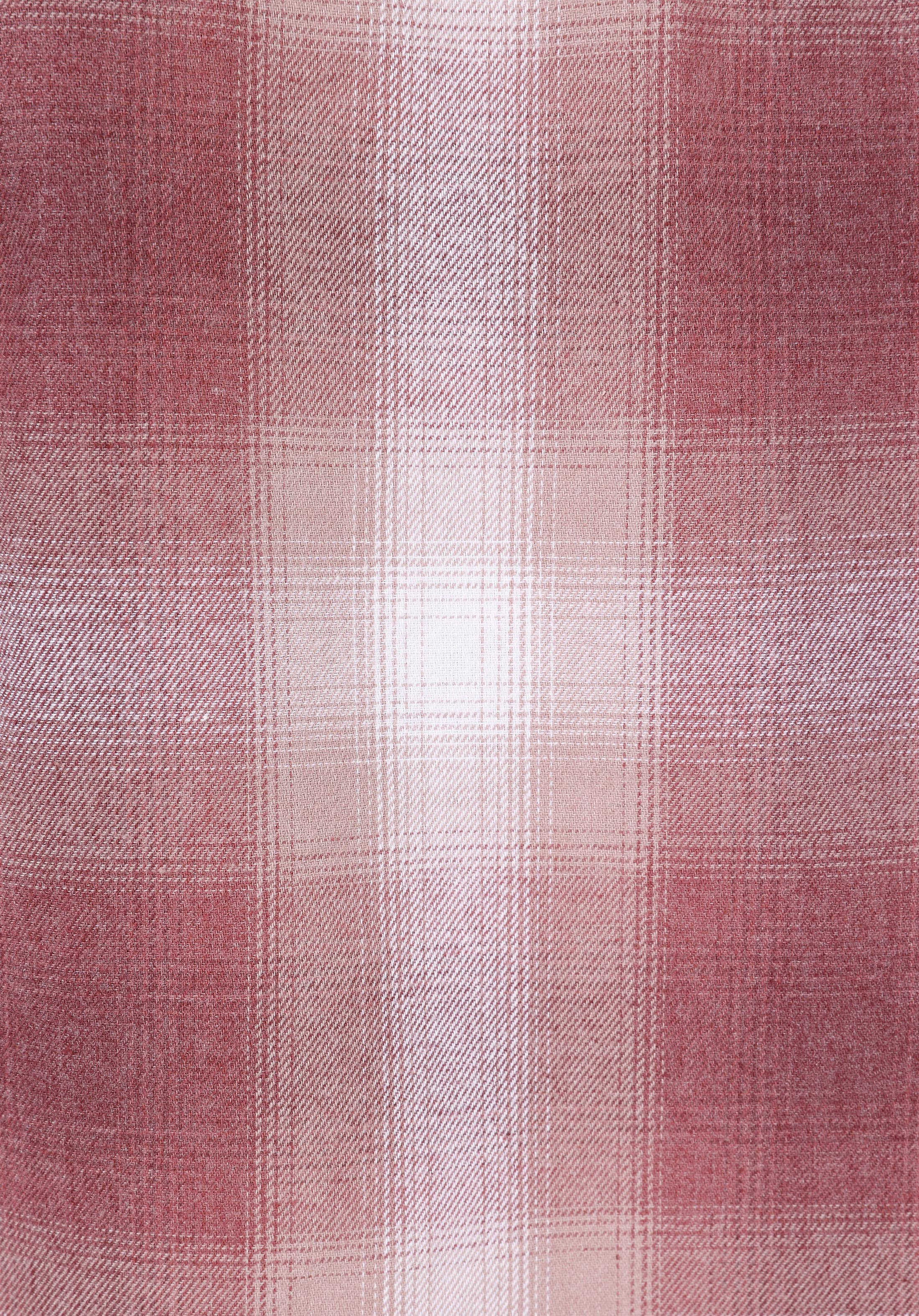 Regular Fit Shirt Neck Ekoseli Kadın Pembe Uzun Kol Gömlek