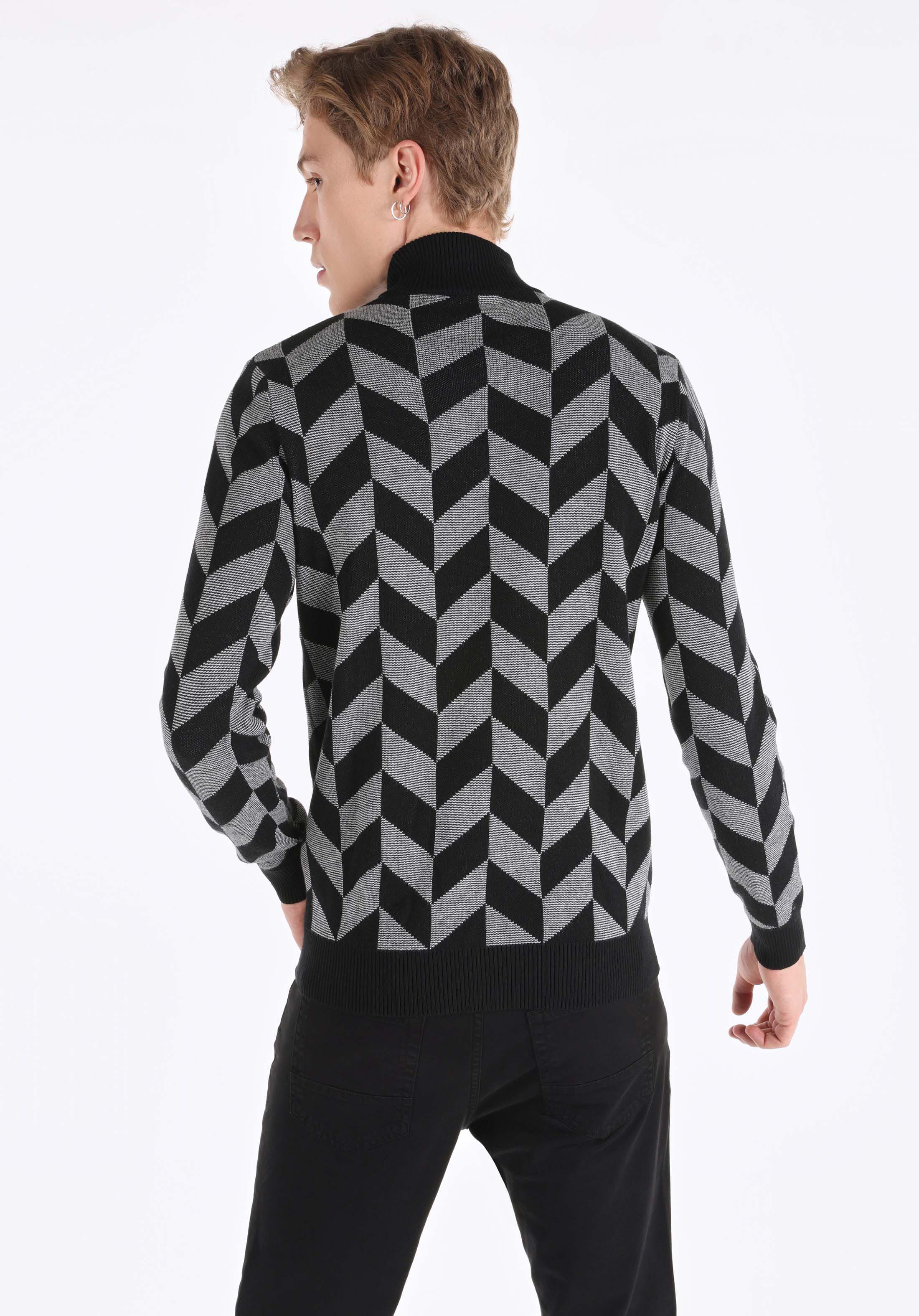 Slim Fit Turtle Neck Baskılı Erkek Siyah Kazak