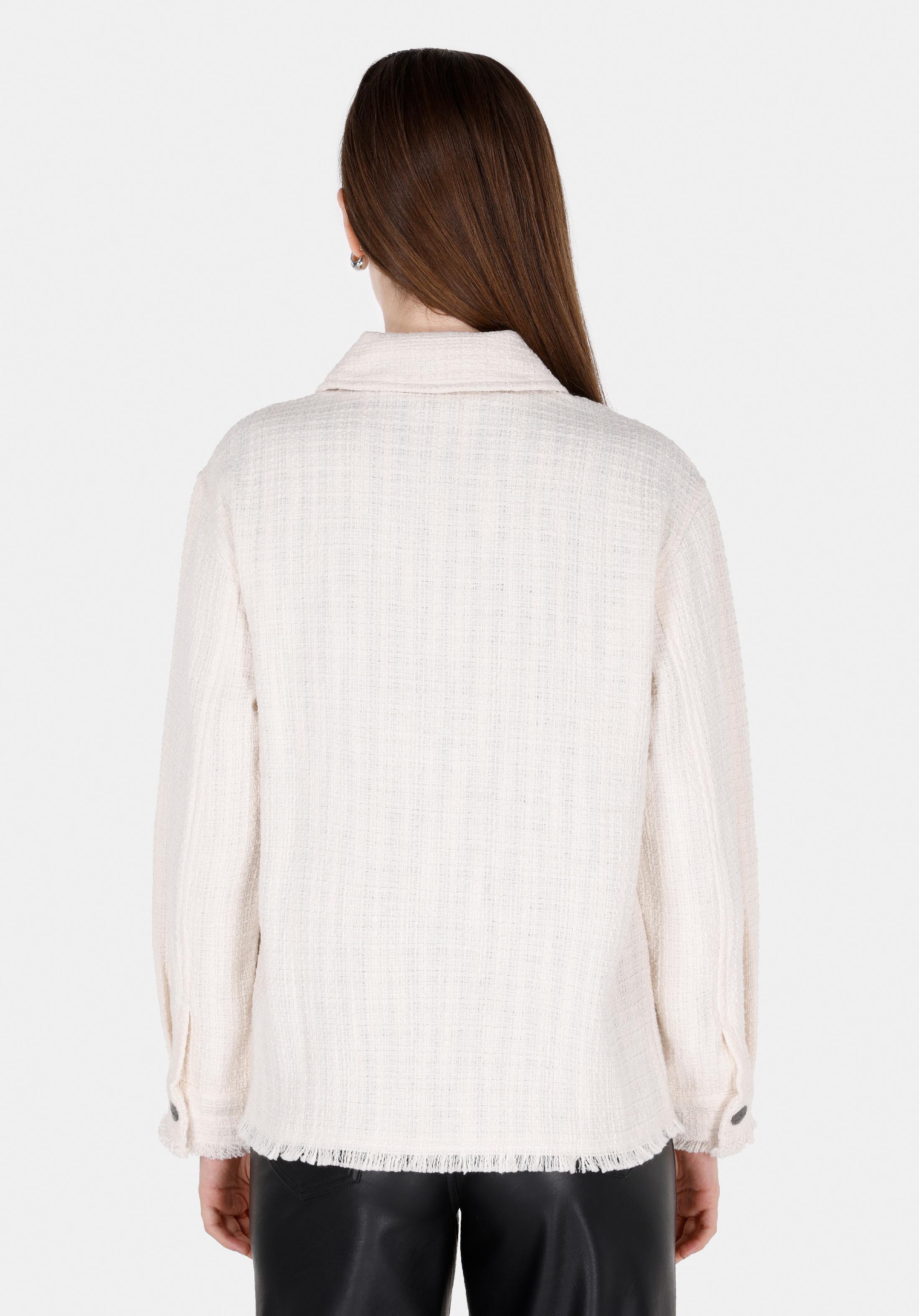 Regular Fit Shirt Neck Düz Kadın Ekru Uzun Kol Gömlek