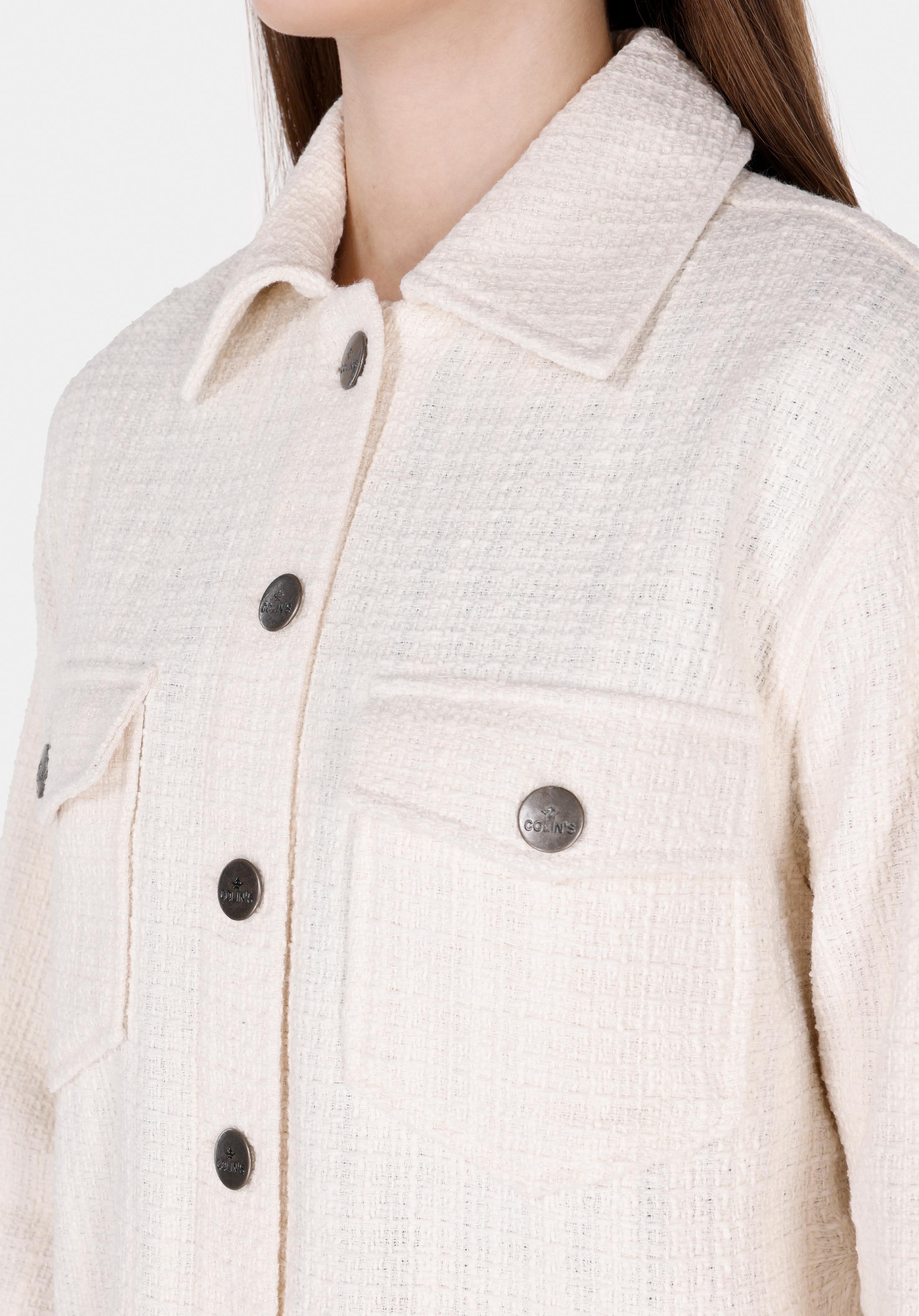 Regular Fit Shirt Neck Düz Kadın Ekru Uzun Kol Gömlek