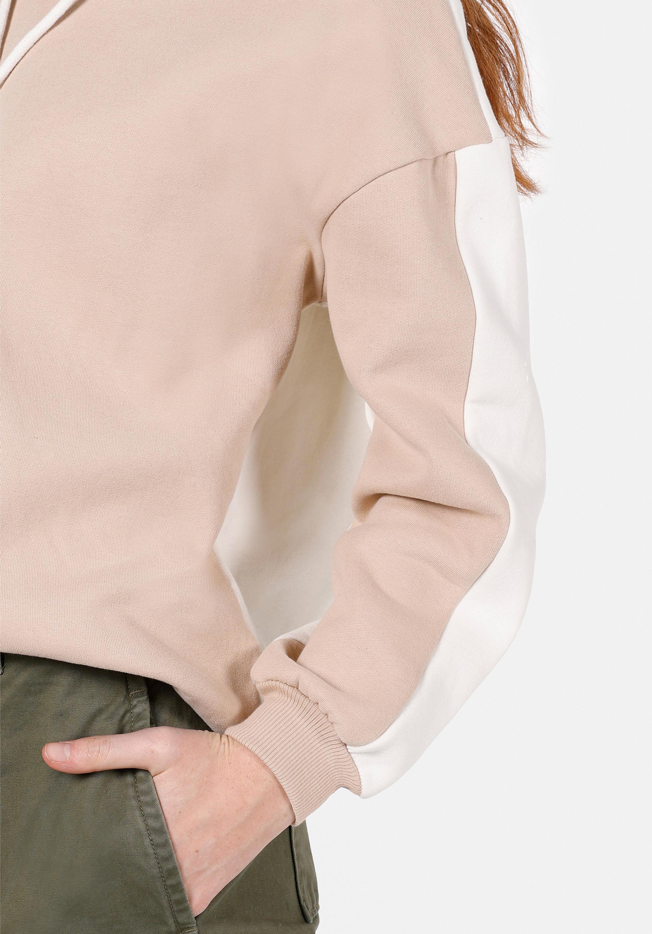 Comfort Fit Kapüşonlu Düz Kadın Bej Sweatshirt