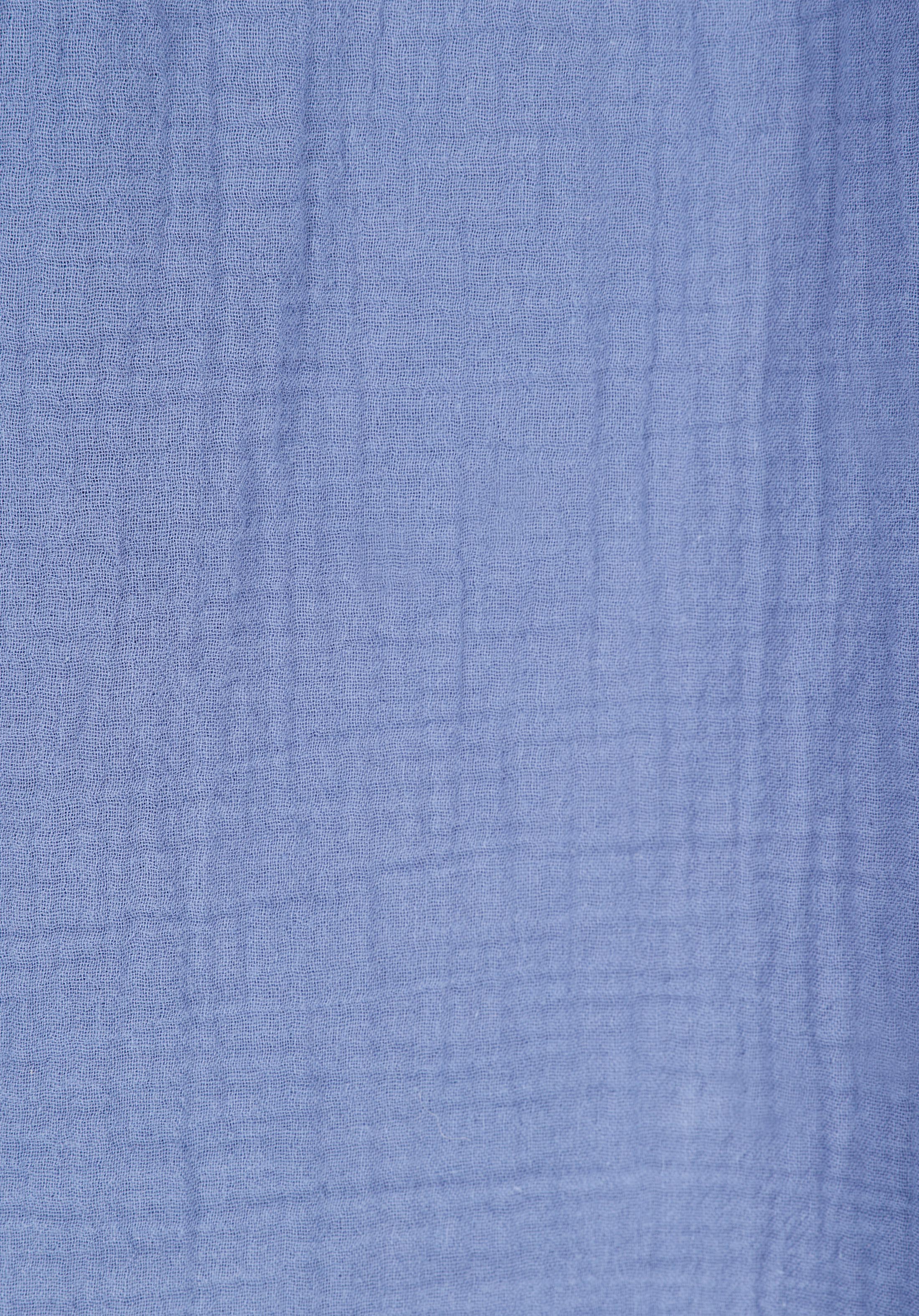 Relax Fit Shirt Neck Düz Kadın Mavi Uzun Kol Gömlek