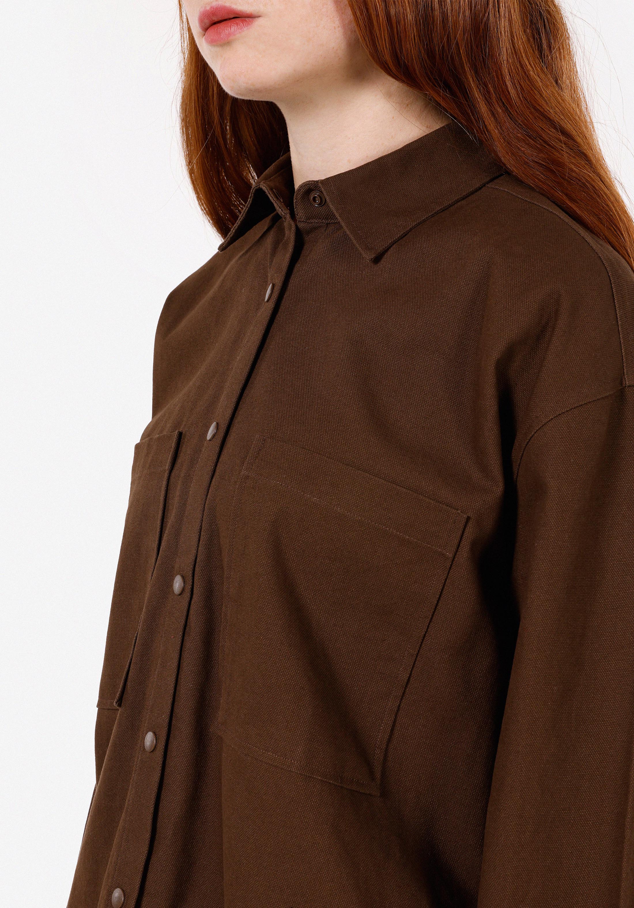 Relaxed Fit Shirt Neck  Kadın Kahverengi Uzun Kol Gömlek