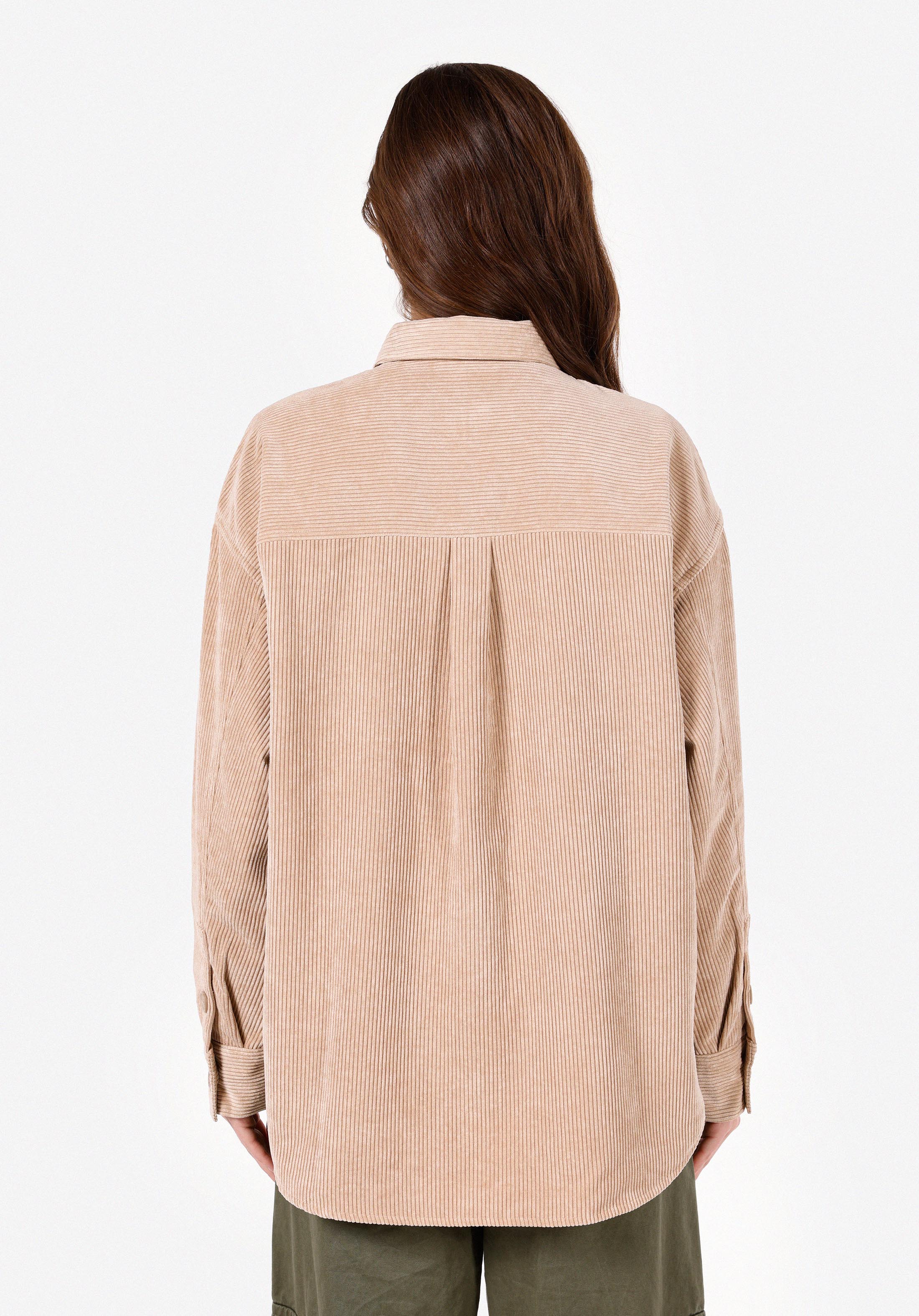 Relaxed Fit Shirt Neck  Kadın Bej Uzun Kol Gömlek