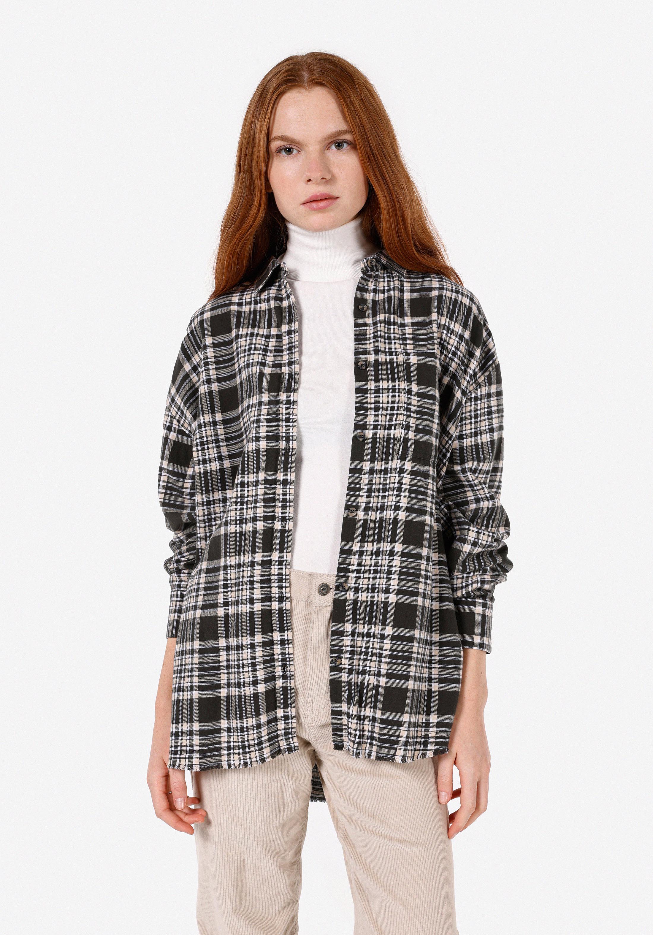 Relaxed Fit Shirt Neck  Kadın Antrasit Uzun Kol Gömlek