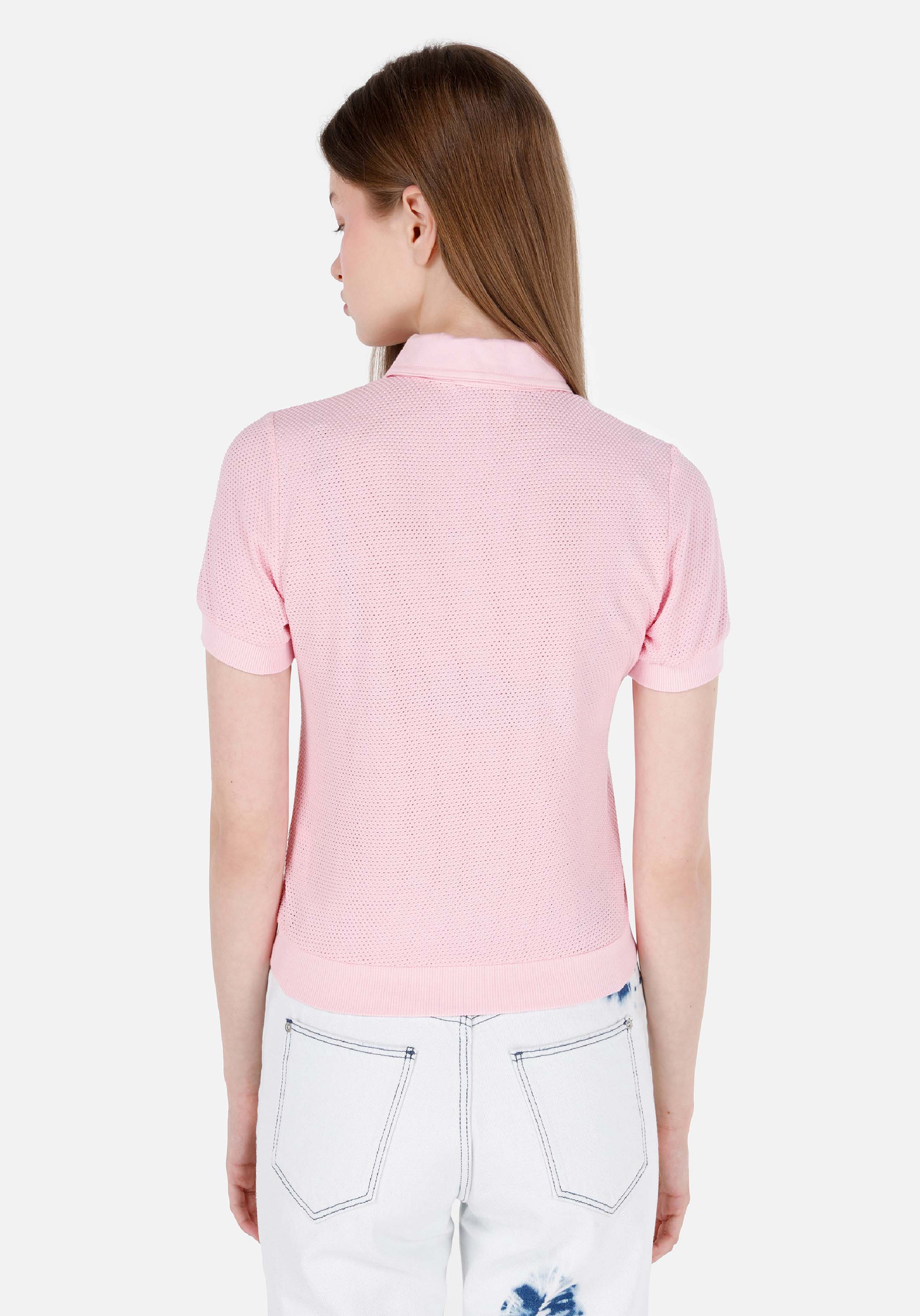 Slim Fit Placket Neck Düz Kadın Pembe Kısa Kol Tişört