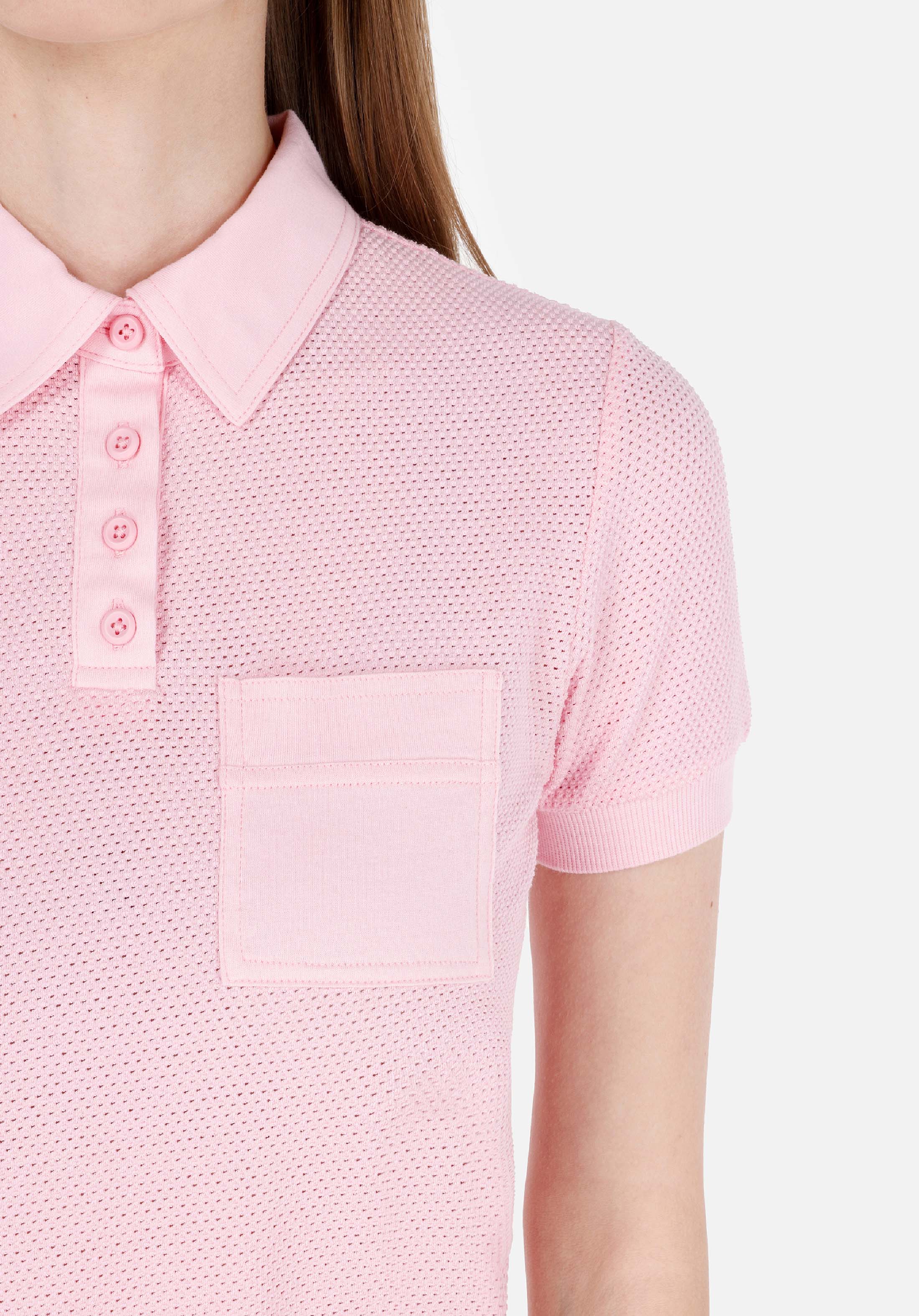 Slim Fit Placket Neck Düz Kadın Pembe Kısa Kol Tişört