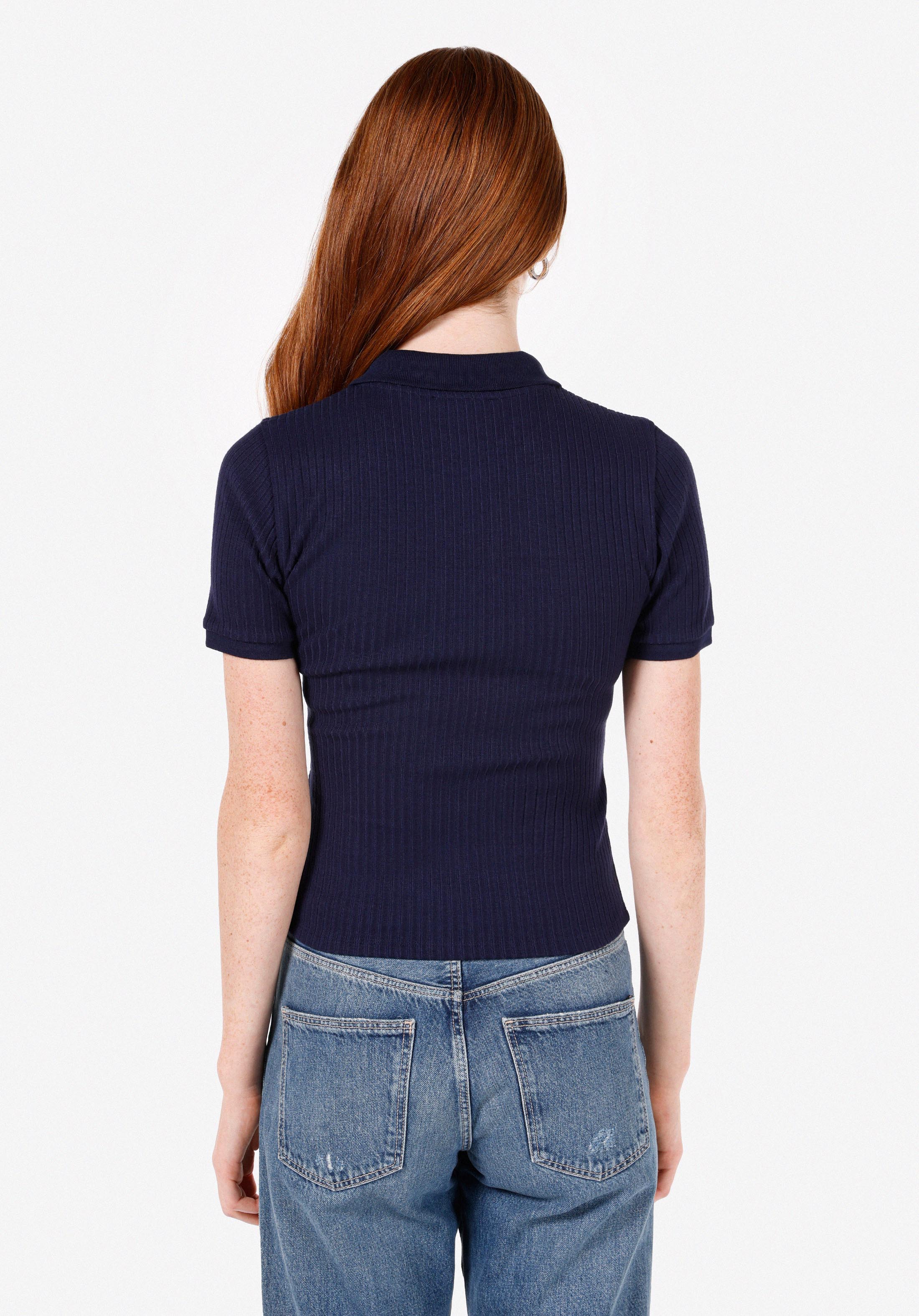 Slim Fit Polo Yaka Düz Kadın Lacivert Kısa Kol Tişört