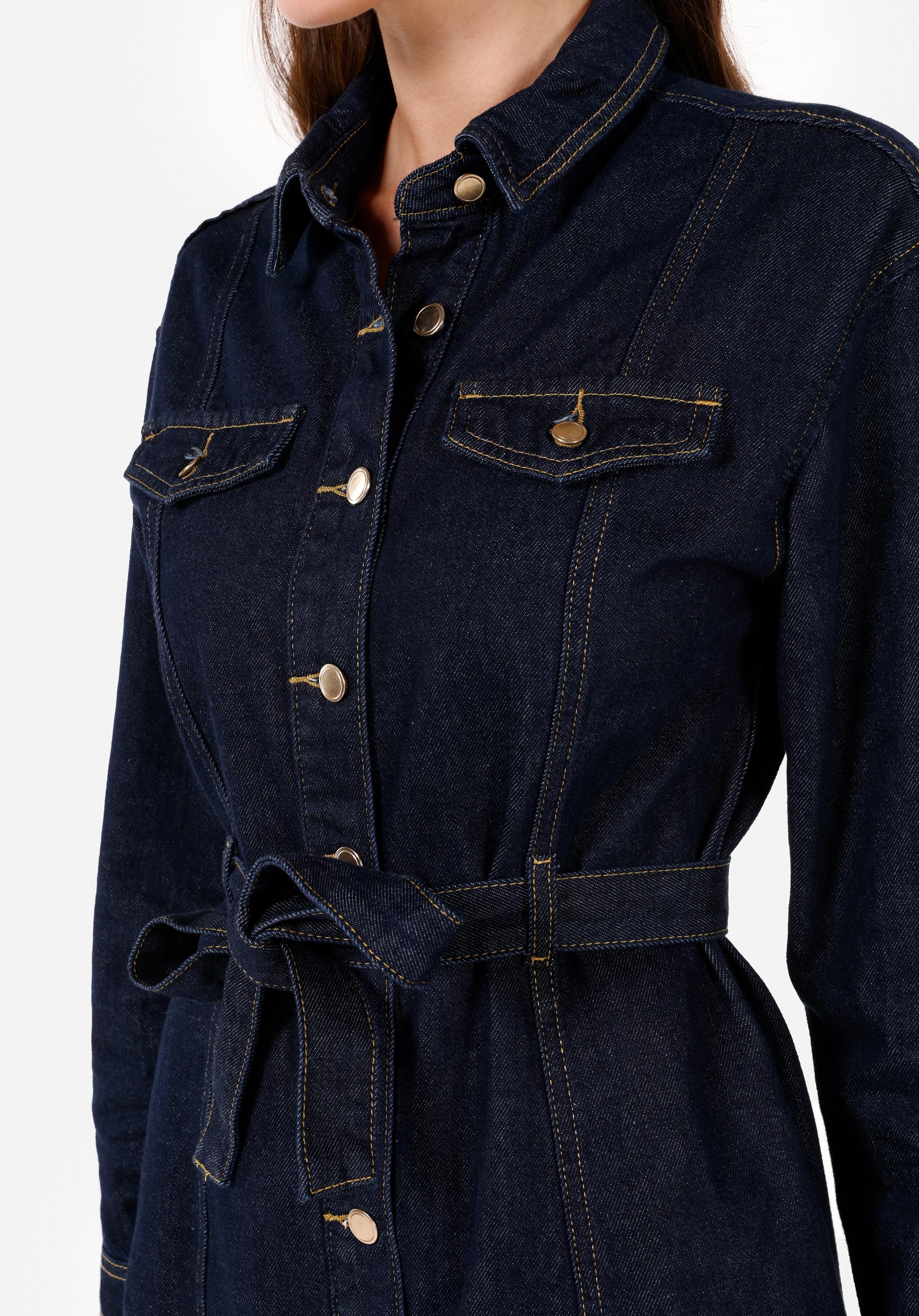 Slim Fit  Kadın Mavi Uzun Kol Elbise