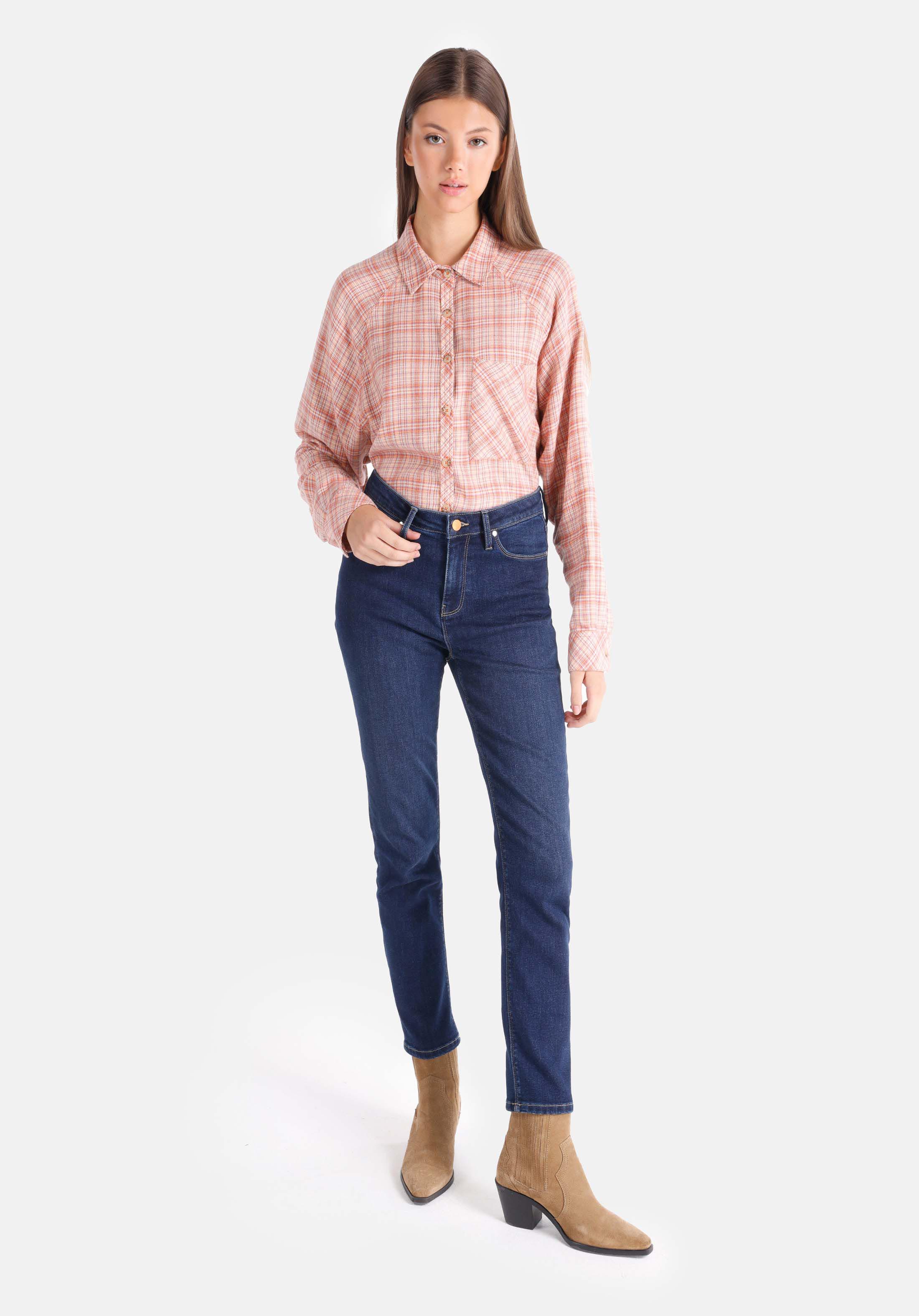 Slim Fit Orta Bel Düz Paça Kadın İndigo Jean Pantolon