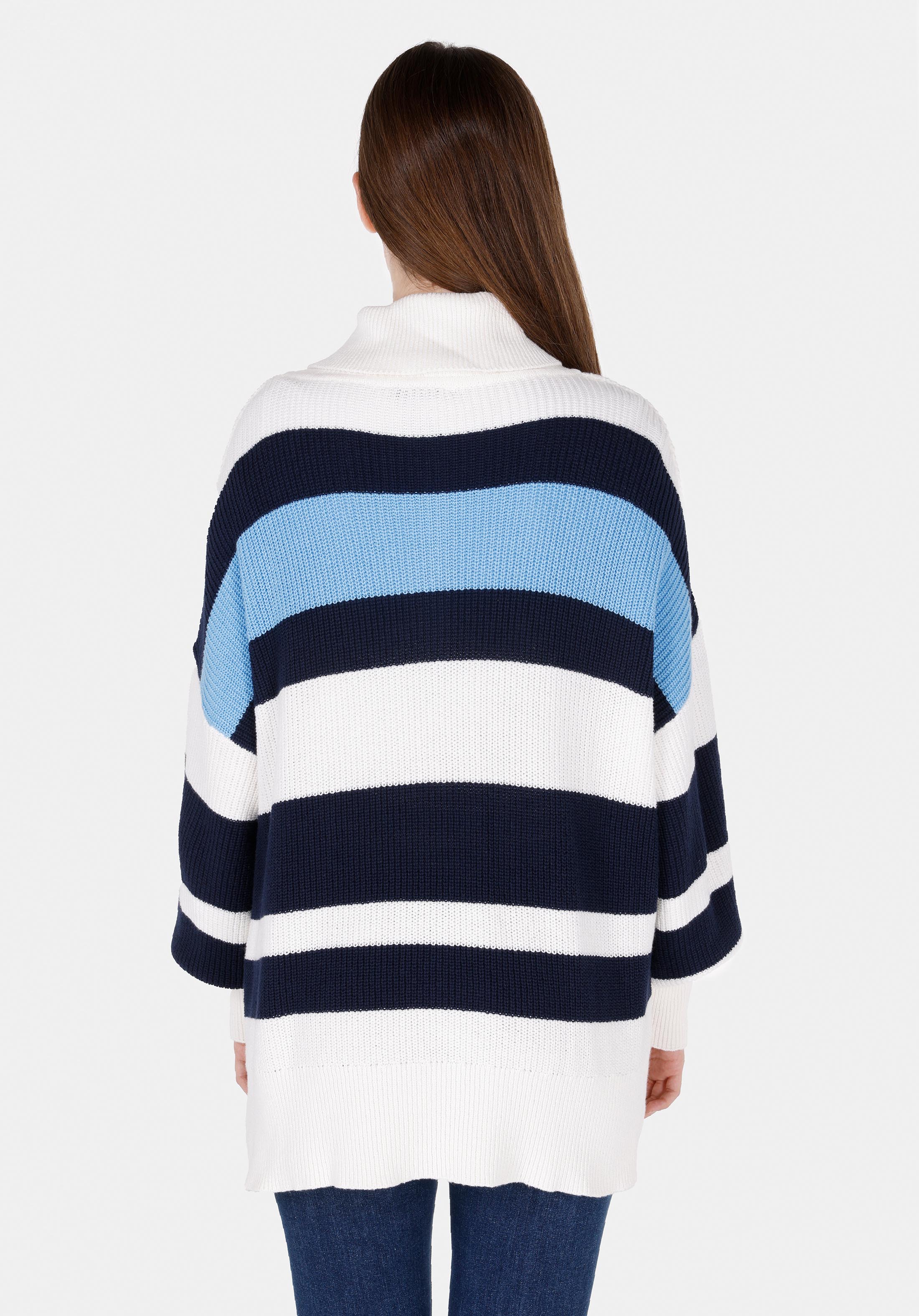 Comfort Fit Fermuarlı Çizgili Kadın Çok Renkli Kazak