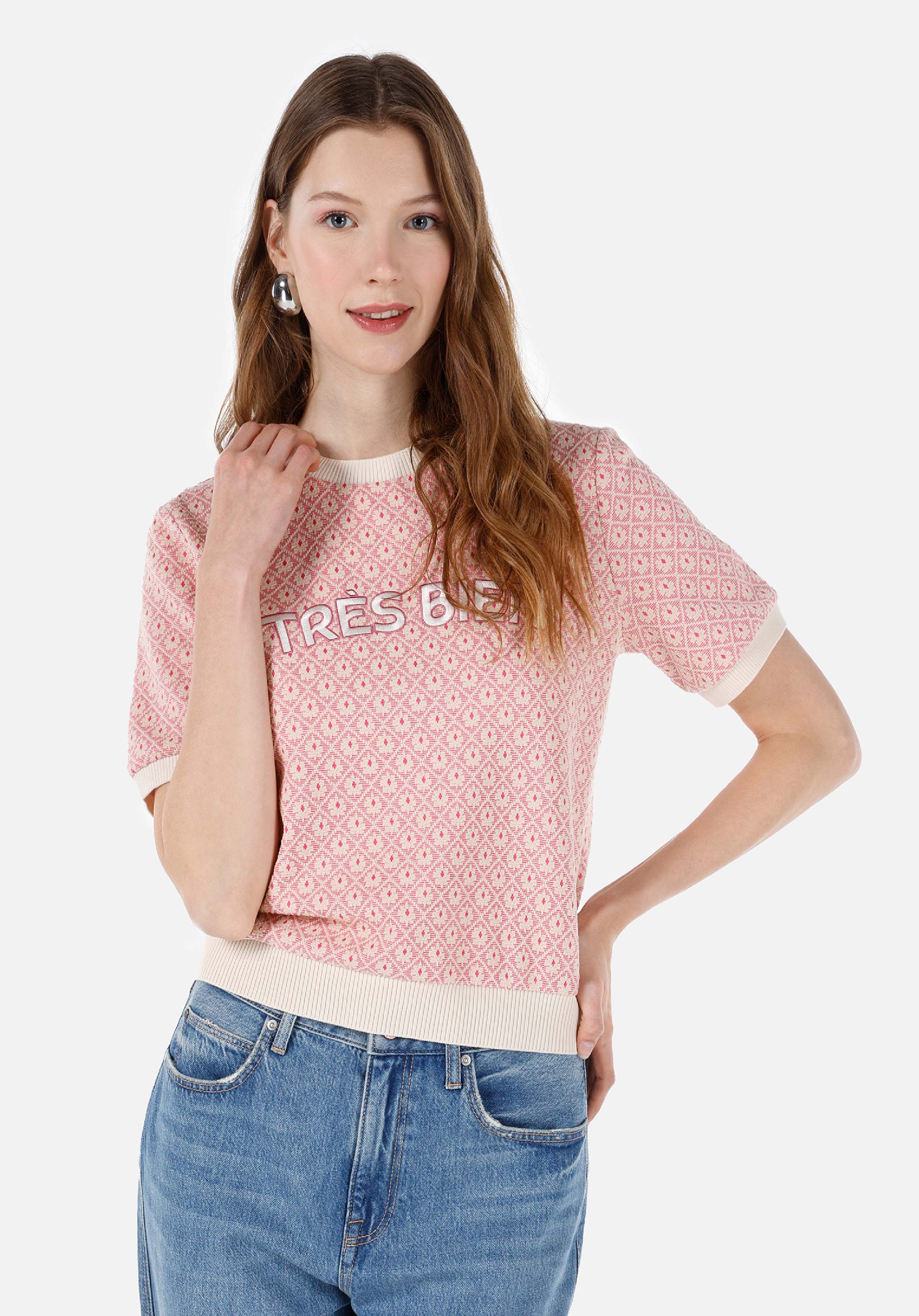 Regular Fit Yuvarlak Yaka  Kadın Pembe Kısa Kol Tişört