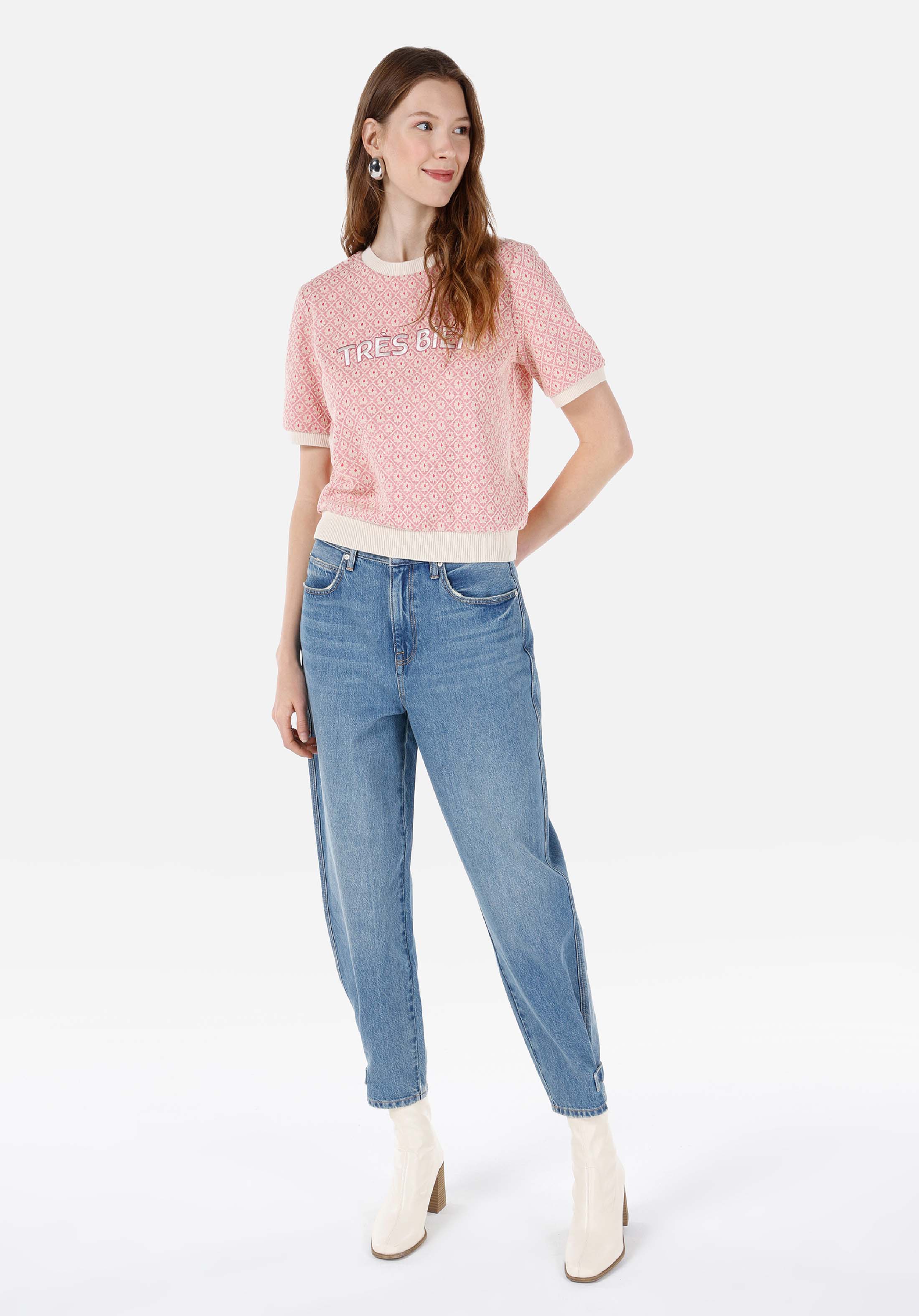 Regular Fit Yuvarlak Yaka  Kadın Pembe Kısa Kol Tişört