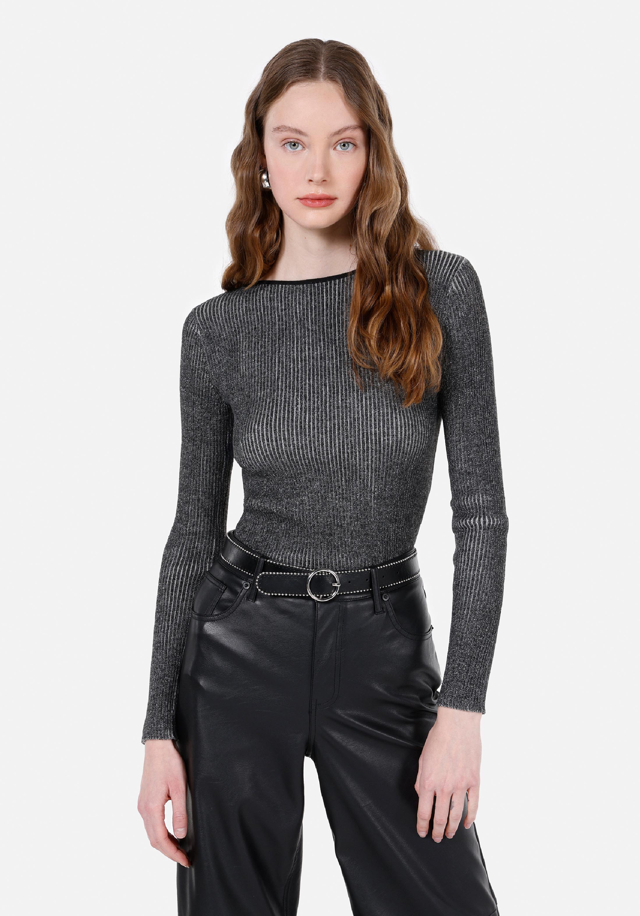 Slim Fit Kayık Yaka Düz Kadın Siyah Kazak