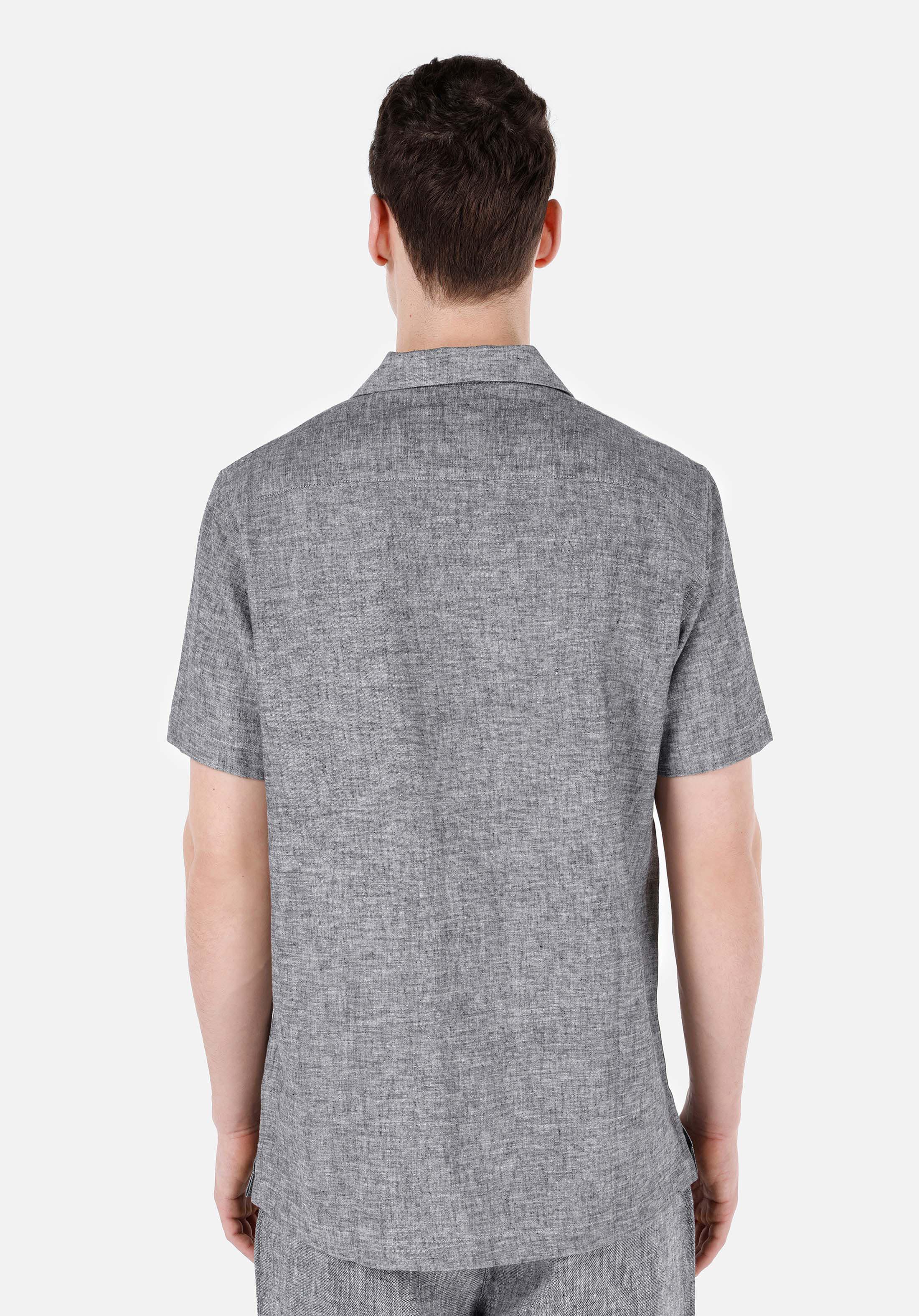 Comfort Fit Shirt Neck Düz Erkek Gri Kısa Kol Gömlek