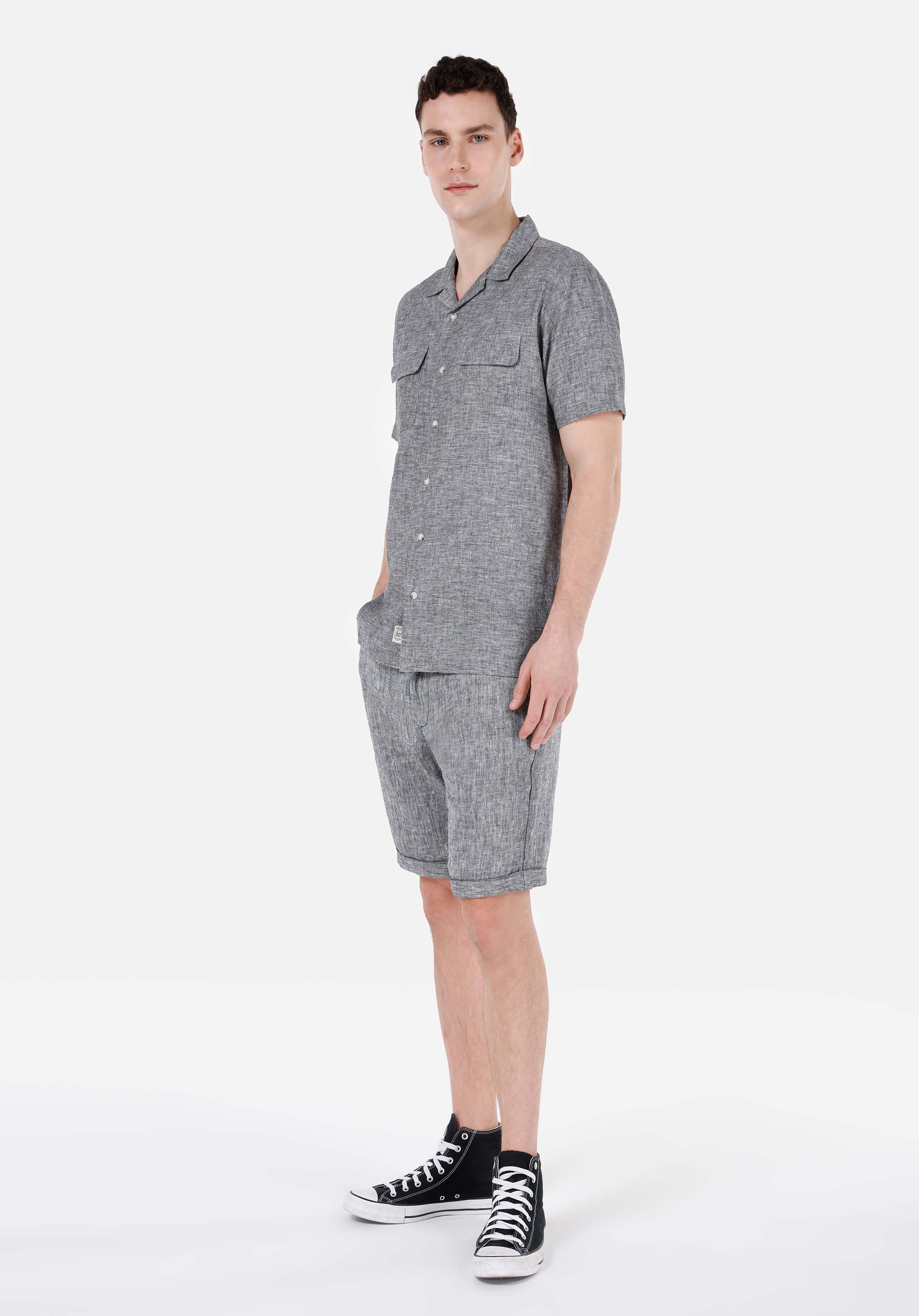 Comfort Fit Shirt Neck Düz Erkek Gri Kısa Kol Gömlek