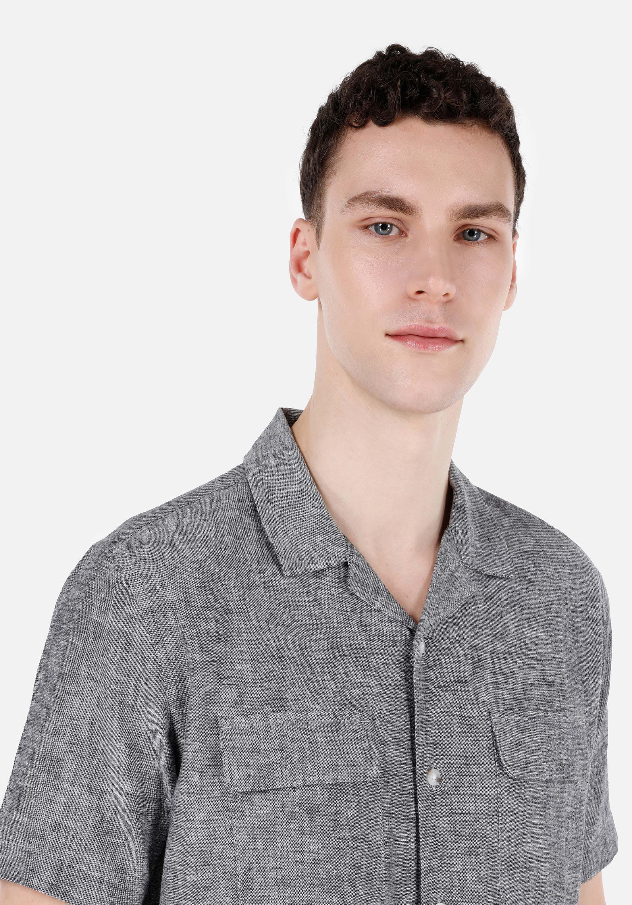 Comfort Fit Shirt Neck Düz Erkek Gri Kısa Kol Gömlek