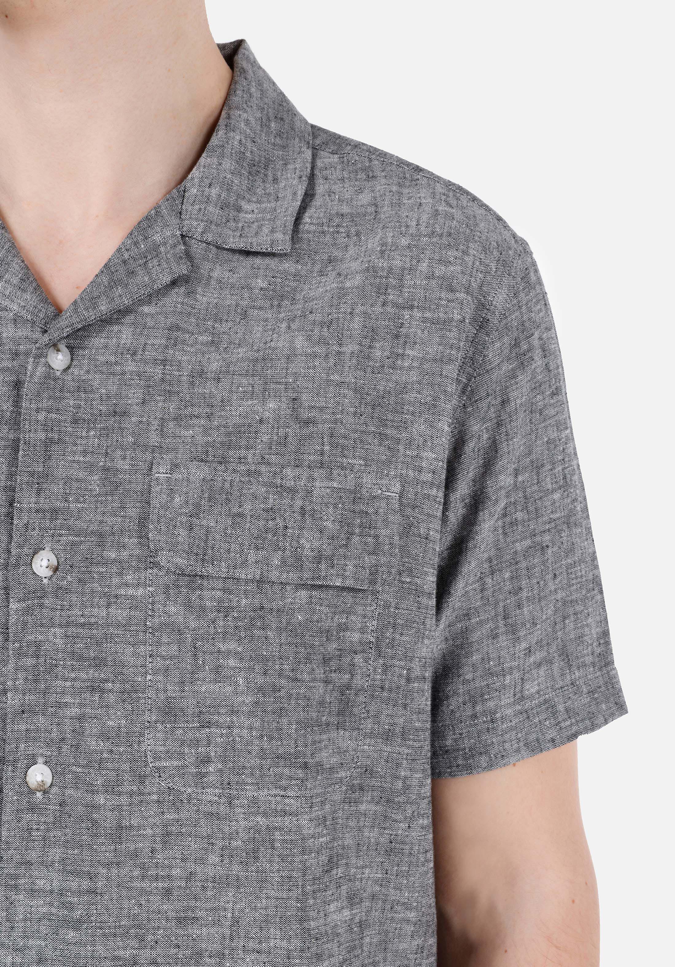 Comfort Fit Shirt Neck Düz Erkek Gri Kısa Kol Gömlek