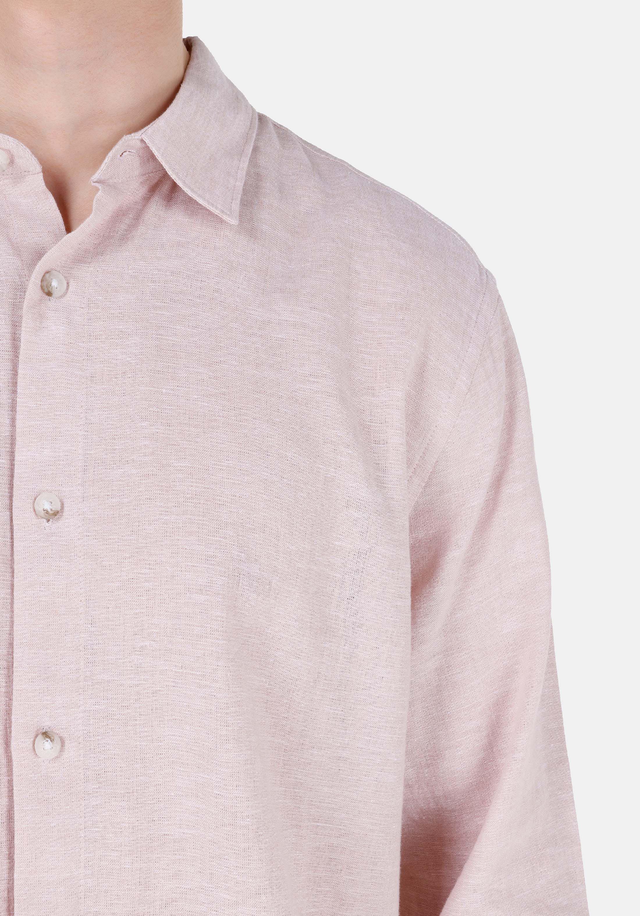Comfort Fit Shirt Neck Düz Erkek Pembe Uzun Kol Gömlek