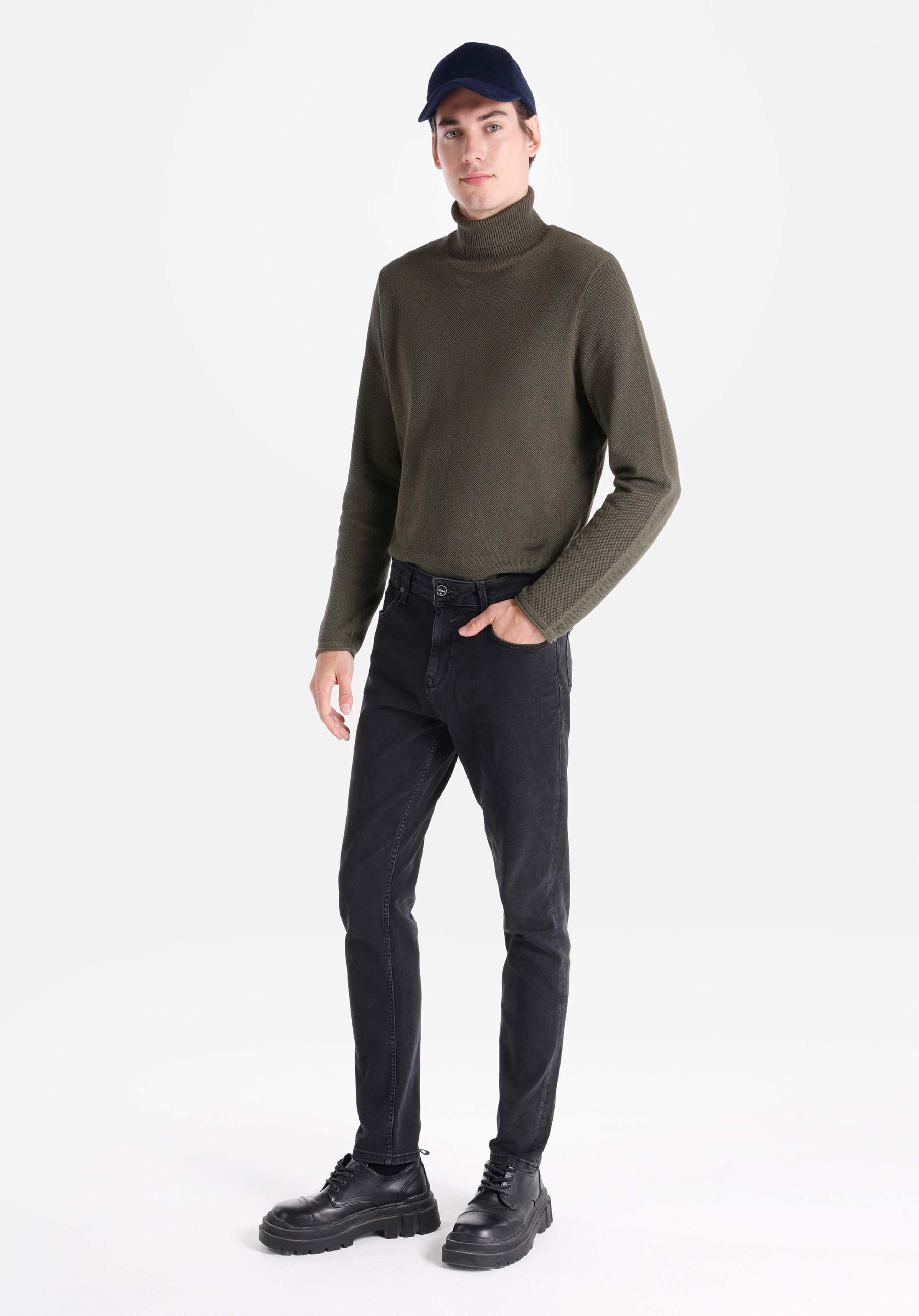 Regular Fit Orta Bel Daralan Paça Erkek Siyah Jean Pantolon