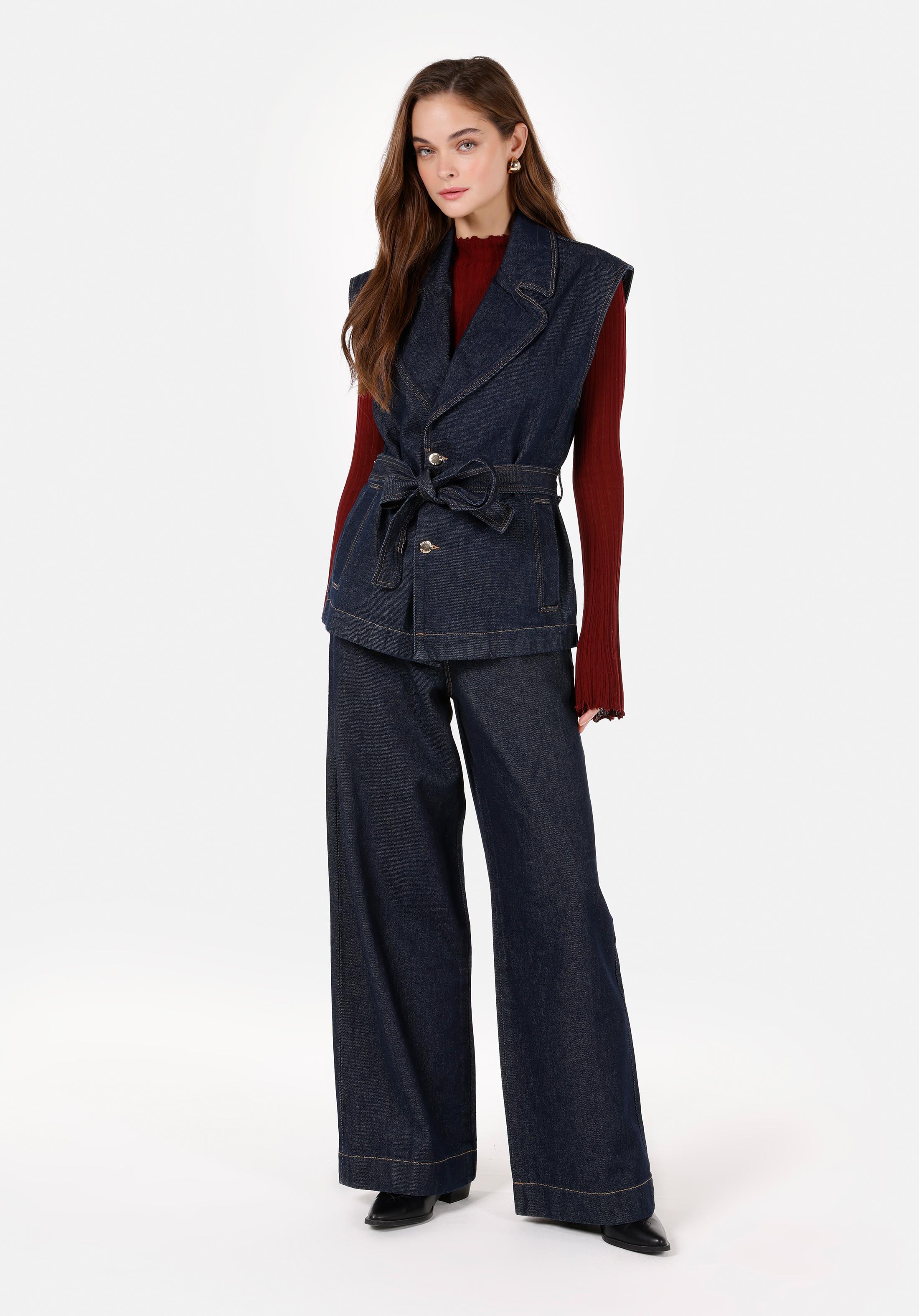 Regular Fit Yüksel Bel Geniş Paça Kadın İndigo Jean Pantolon