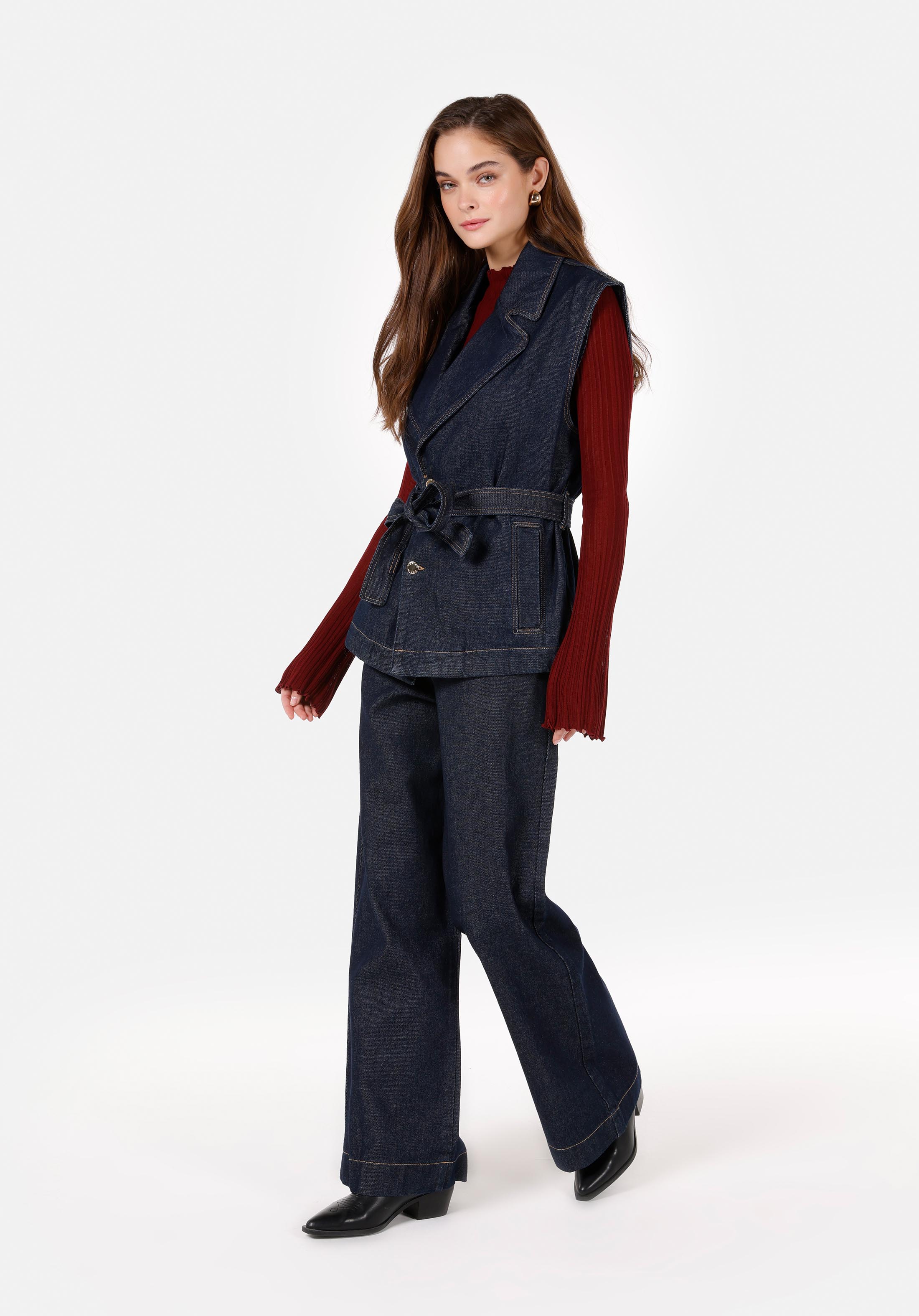 Regular Fit Yüksel Bel Geniş Paça Kadın İndigo Jean Pantolon