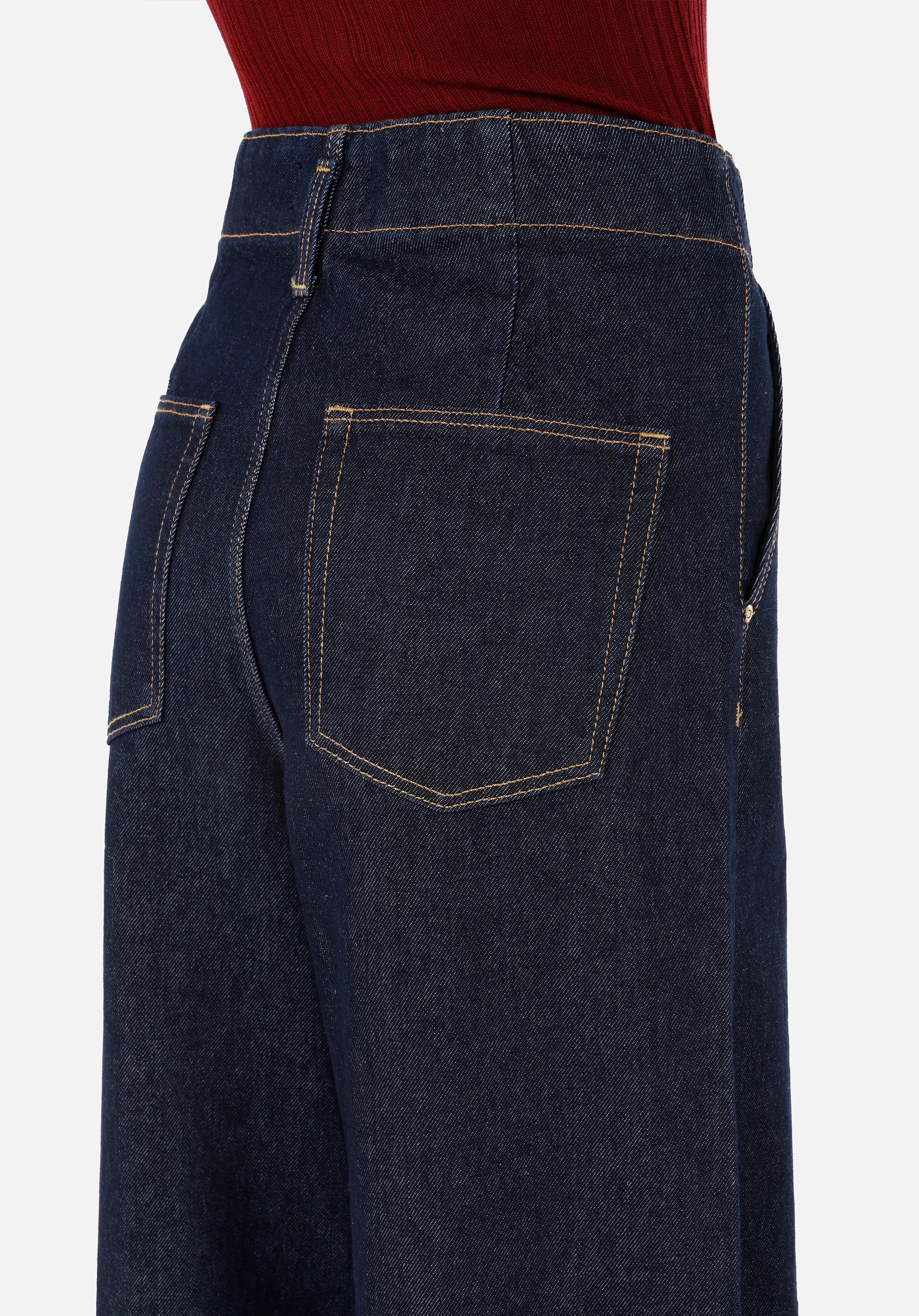 Regular Fit Yüksel Bel Geniş Paça Kadın İndigo Jean Pantolon