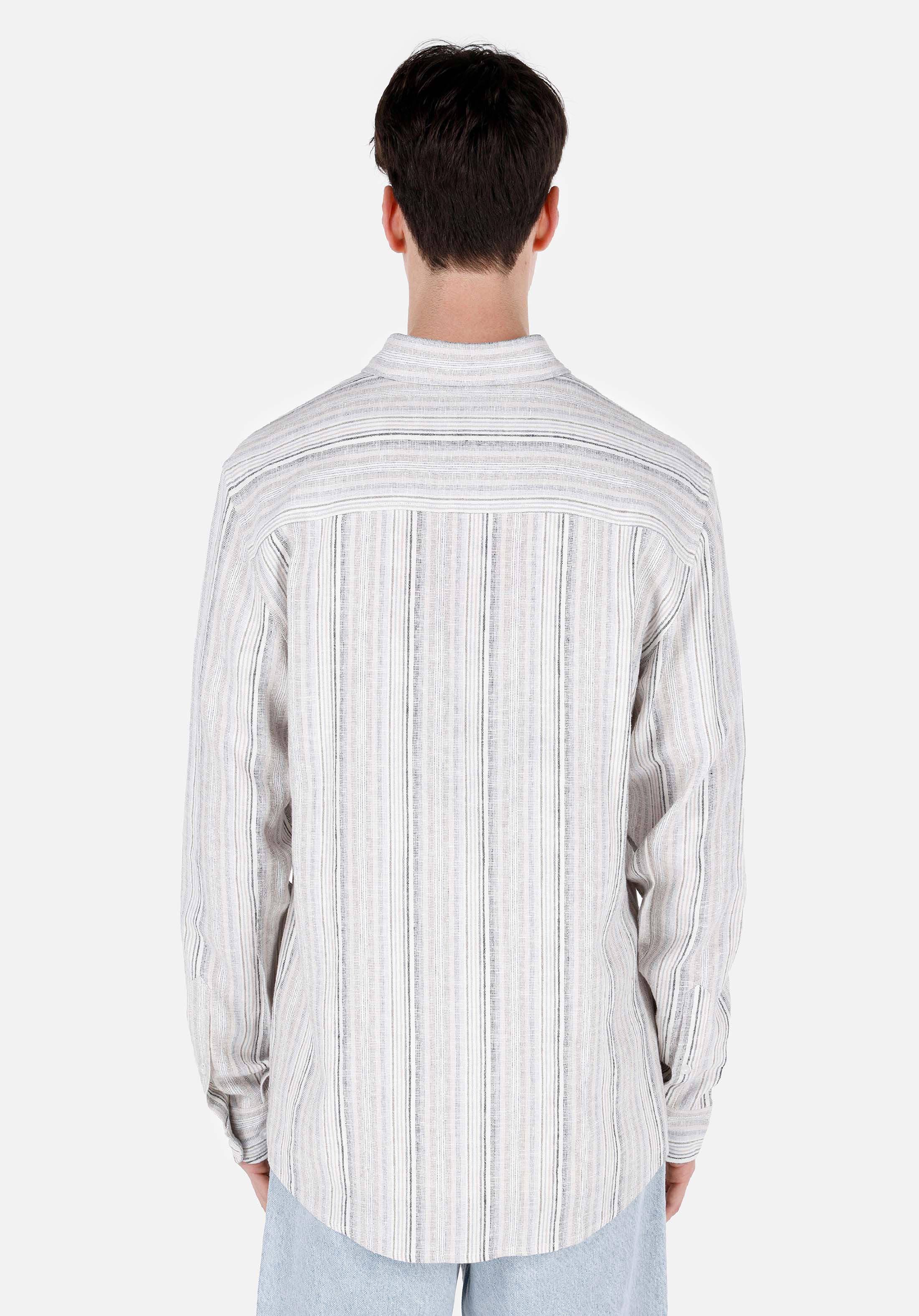 Regular Fit Shirt Neck Baskılı Erkek Ekru Uzun Kol Gömlek