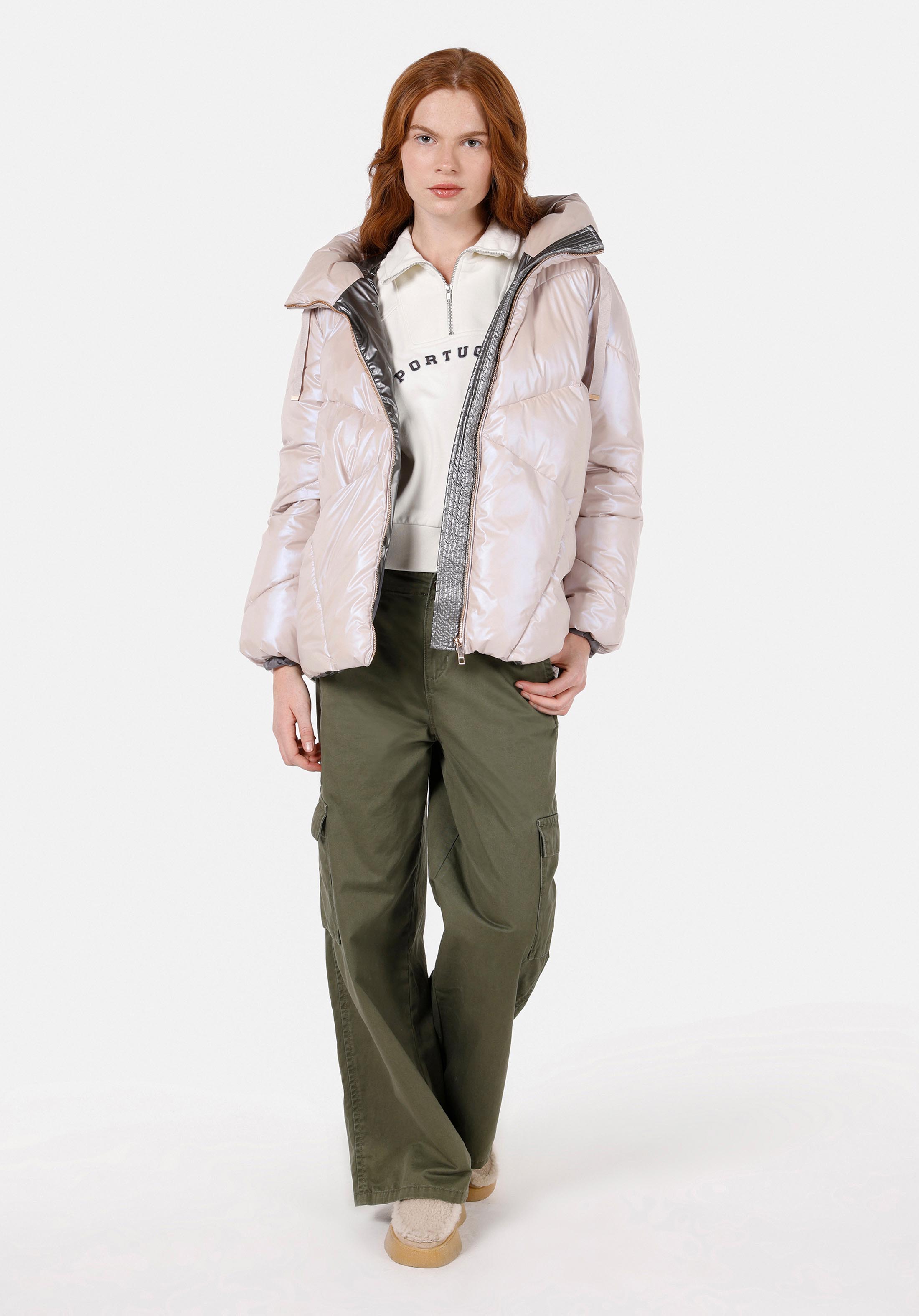 Regular Fit Kapüşonlu    Kadın Pembe Mont