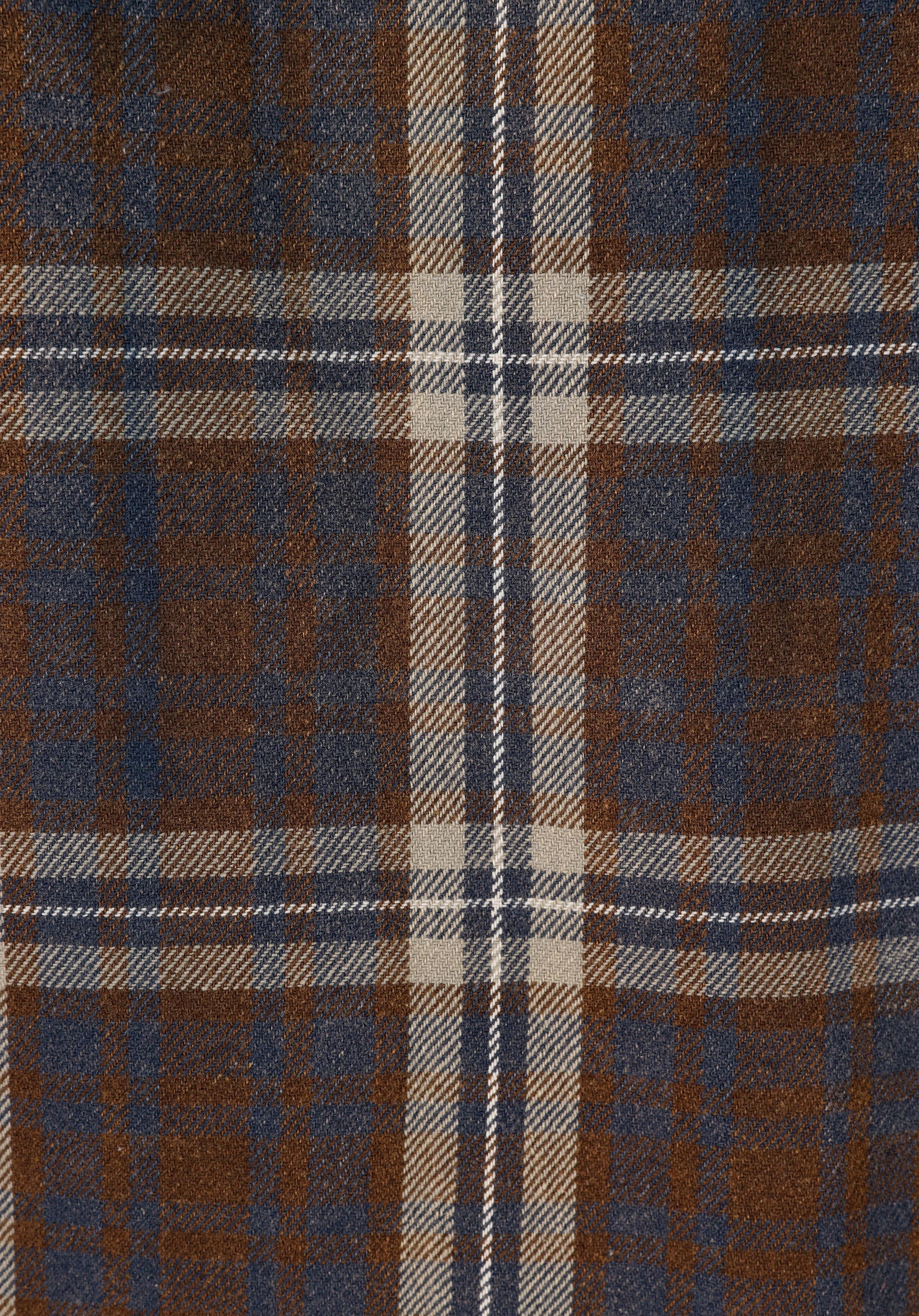 Comfort Fit Shirt Neck Ekoseli Erkek Kahverengi Uzun Kol Gömlek