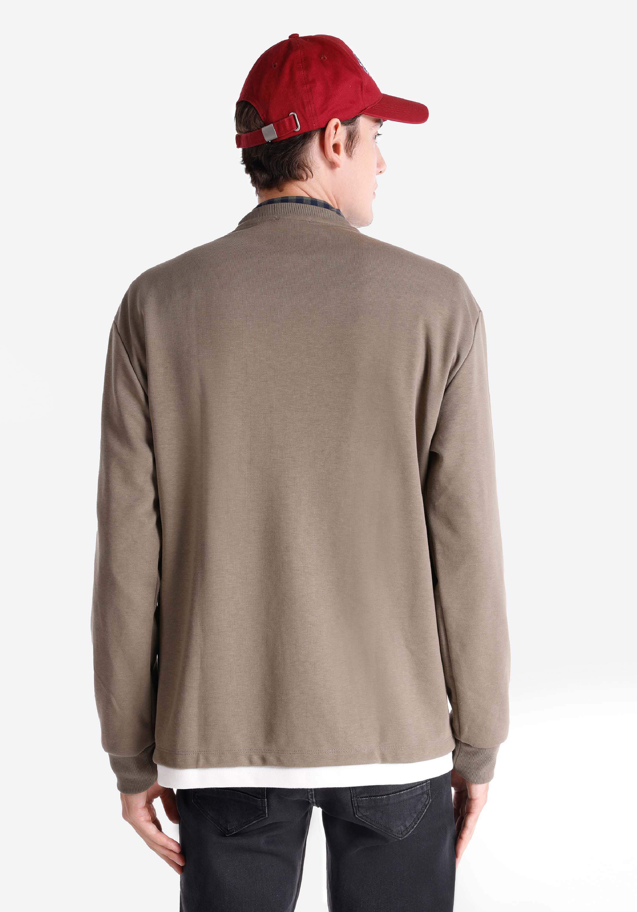 Comfort Fit Yuvarlak Yaka Düz Erkek Gri Uzun Kol Tişört